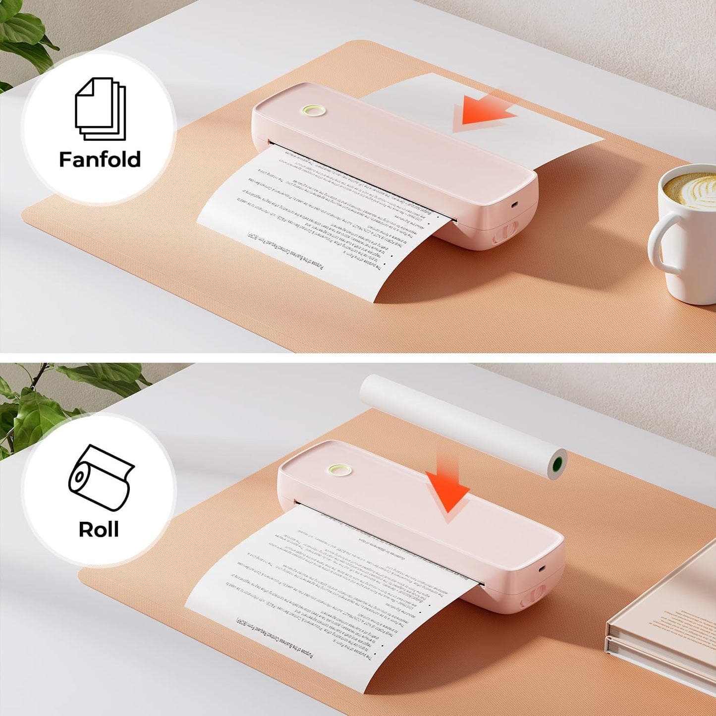 MUNBYN Portable Wireless Printer ITP04, Thermal Bluetooth Printer, Support 8.5x11&A4 Thermal Paper, Inkless, Compatible with Android & iOS Phone & Laptop, Small (Pink)