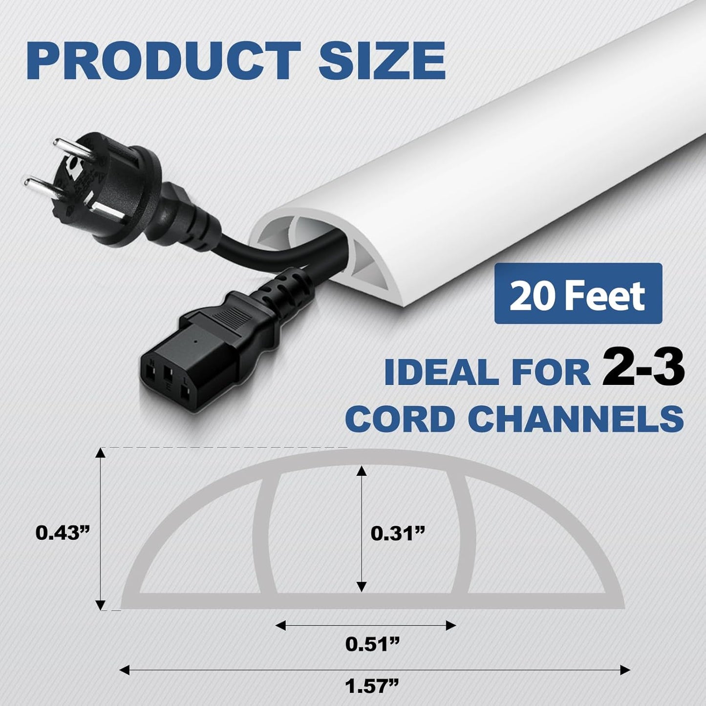 Floor Cord Cover for Wires on Floor Self Adhesive Cord Hider Floor Cable Management Wire Covers for Cords Protector Prevent Cable Trips Cord Cavity W 0.51" x H 0.31", White, 20Ft
