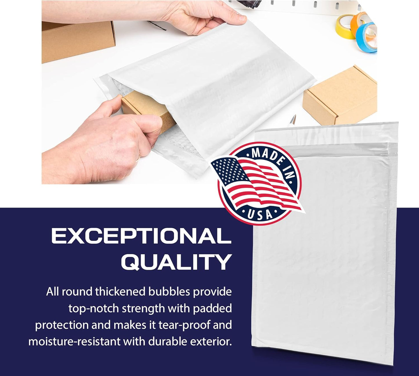 200-Pack Waterproof Poly Bubble Mailers 7.25 x 12 - Thick, Durable, Instant Seal Envelopes with Strong Adhesive - Protective Shipping Mailers for Jewelry, Cosmetics, SD Cards, USB Cables