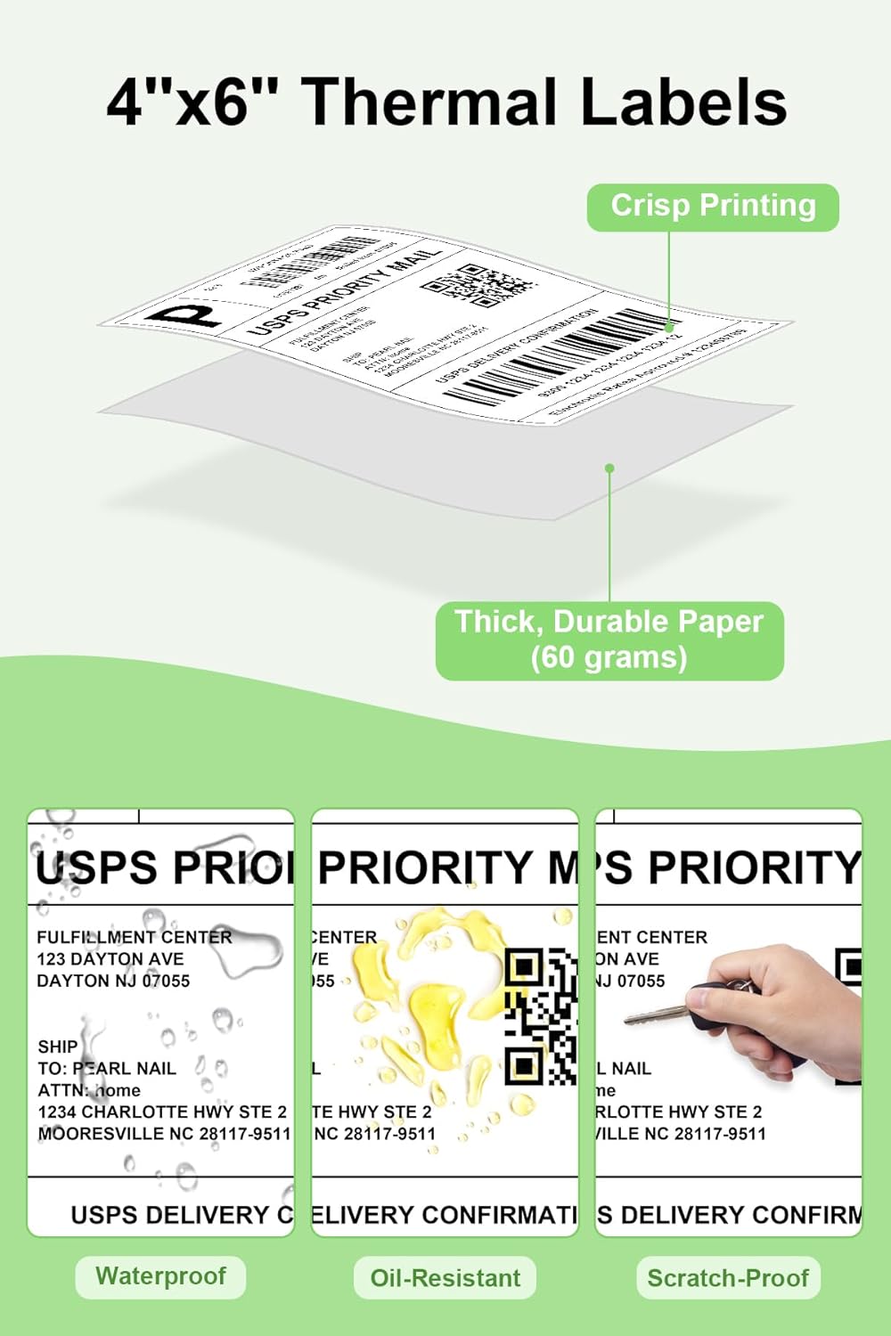4x6 Direct Thermal Labels | 3000/Stack, BPA-Free & Waterproof | Compatible with Thermal Printers