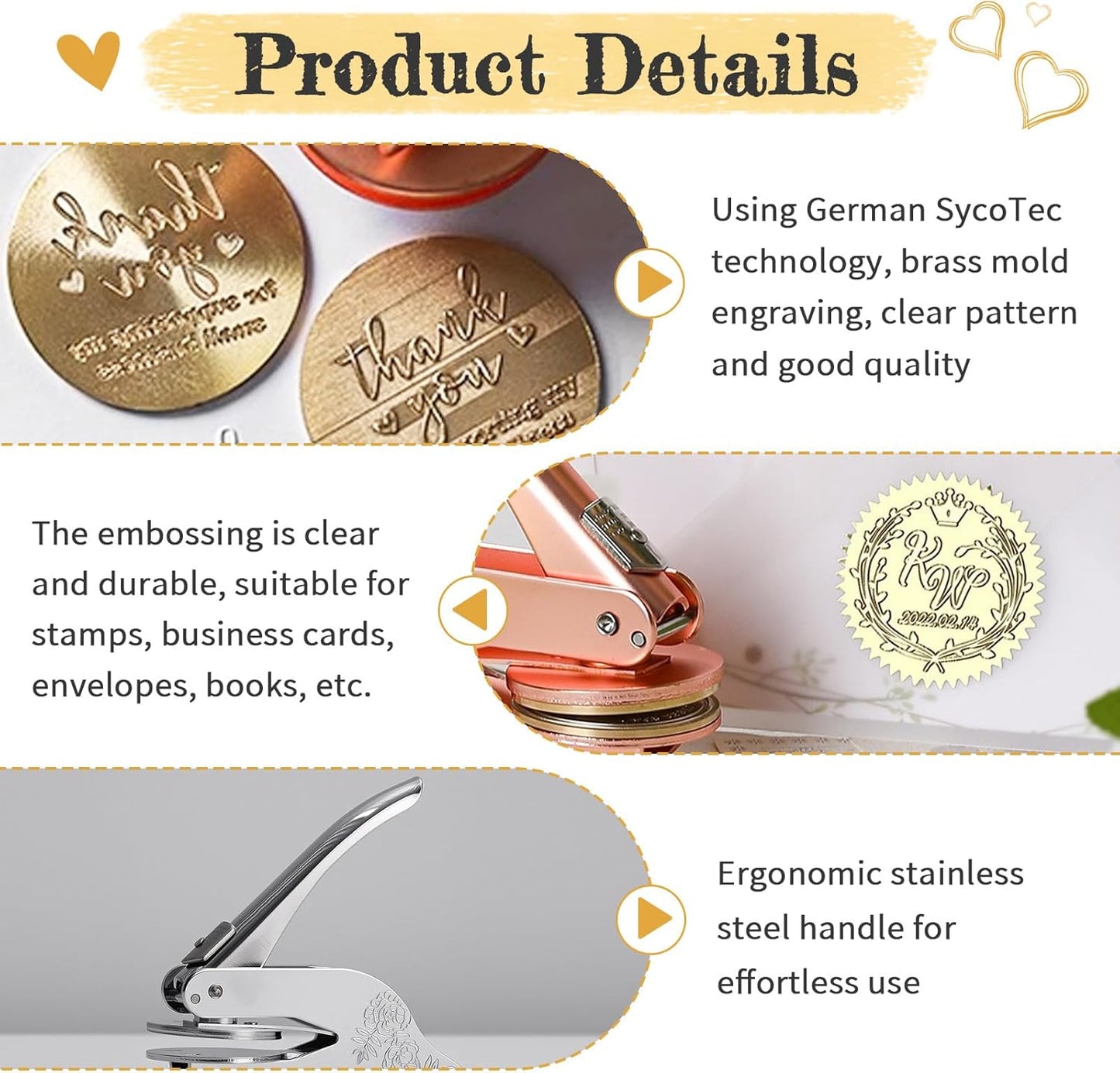 Personalized Wedding Embosser Stamp Custom - Handheld Monogram Embosser for Invitations, Envelopes, Napkins, Books, Initials & Names - Elegant Wedding Gift for Couples