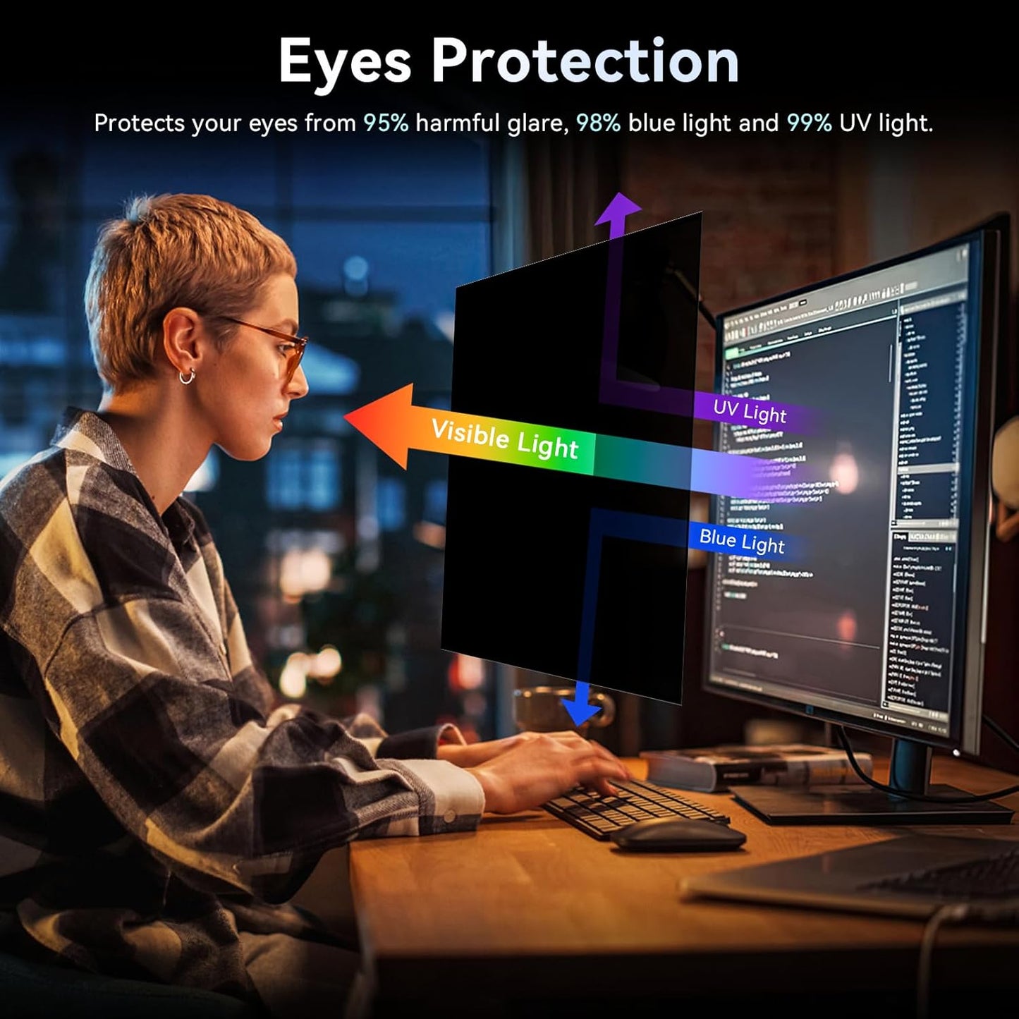[2-Pack] 24 Inch Computer Privacy Screen Filter for 16:9 Widescreen Monitor, Removable Eye Protection Anti Glare Blue Light Filter Privacy Shield, Anti Spy Screen Protector Film 24 in