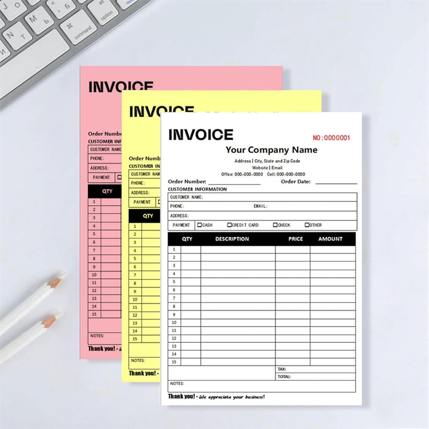 Custom Invoice Book in 3-Part /2-Part Receipt Book with Carbon Copies Personalized Carbonless Service Invoice Form Books Sales Order Book with Company Name Logo Address,E-Invoice Book