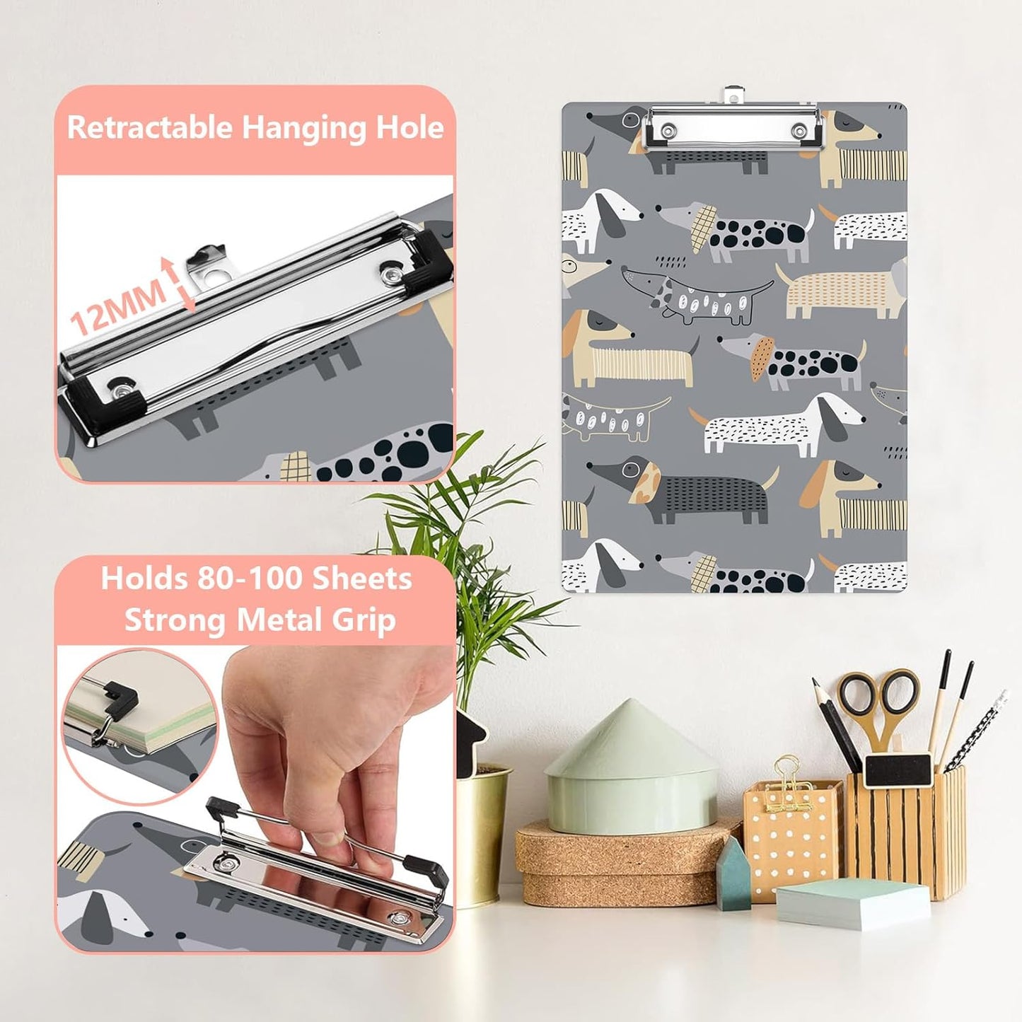 Funny Dachshund Plastic Clipboards,Cute Fashion Clipboard Decorative 8.5" x 12.5"Standard A4 Size Clipboards,Acrylic Clipboard for Teacher,Social Worker,Students,Nurse,Office Supplies