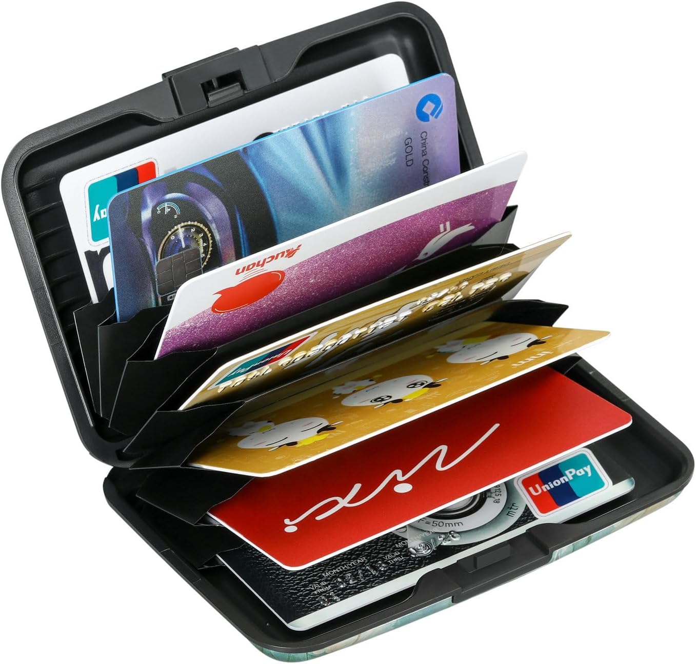 ELFISH Mini RFID Aluminum Wallet Credit Cards Holder Business Card Case Metal ID Case for Men Women(White peony)