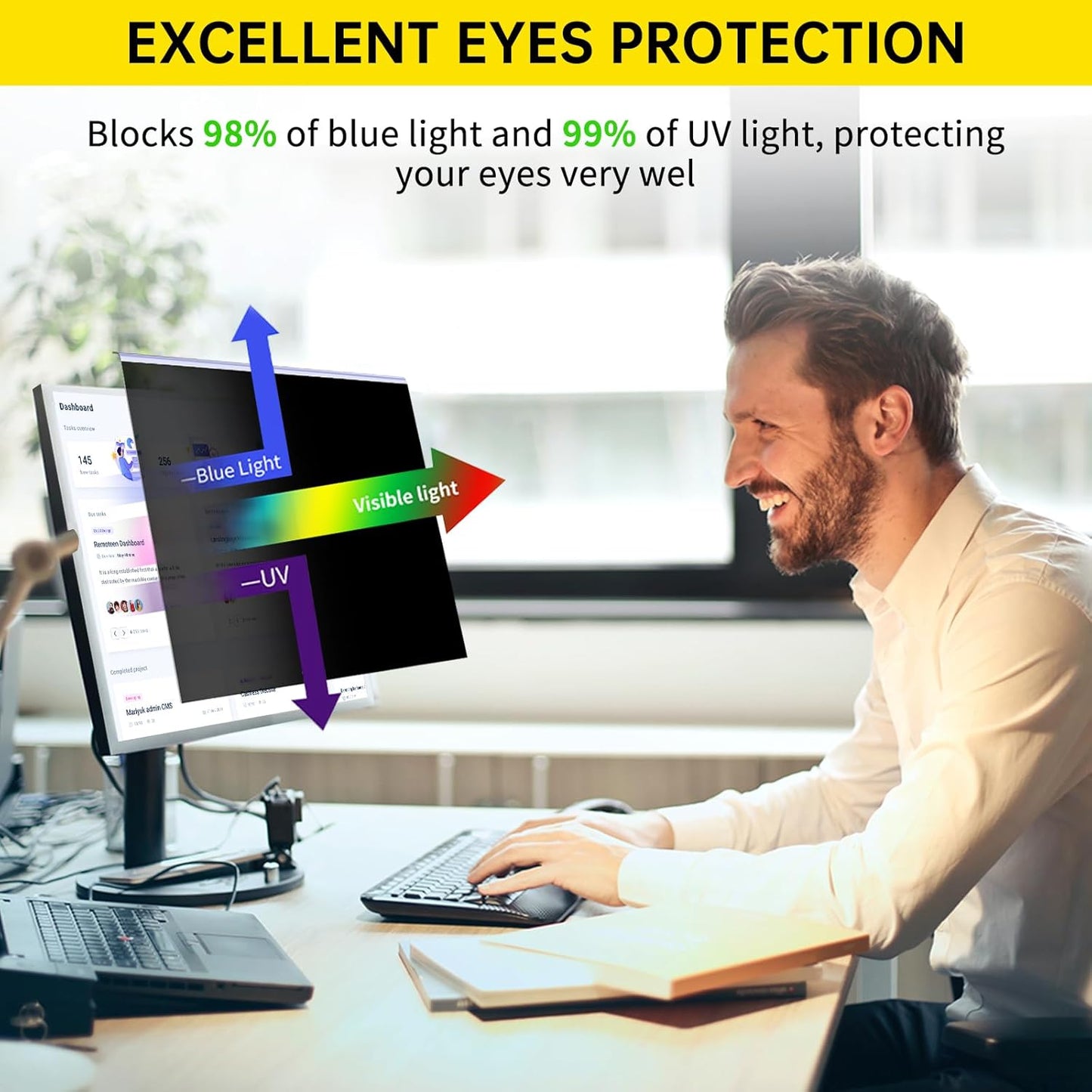 〔2-Pack〕 27 Inch Computer Privacy Screen Filter for 16:9 Monitor, Anti-Blue Light, Anti-UV Blue Light Blocking Removable Privacy Protector Shield, Hanging Type
