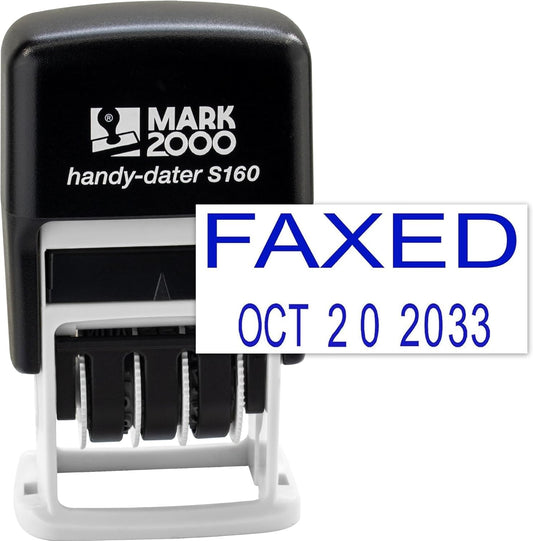 Mark 2000 Self-Inking Rubber Date Office Stamp with Faxed Phrase & Date - Blue Ink (Handy-Dater S160), 12-Year Band