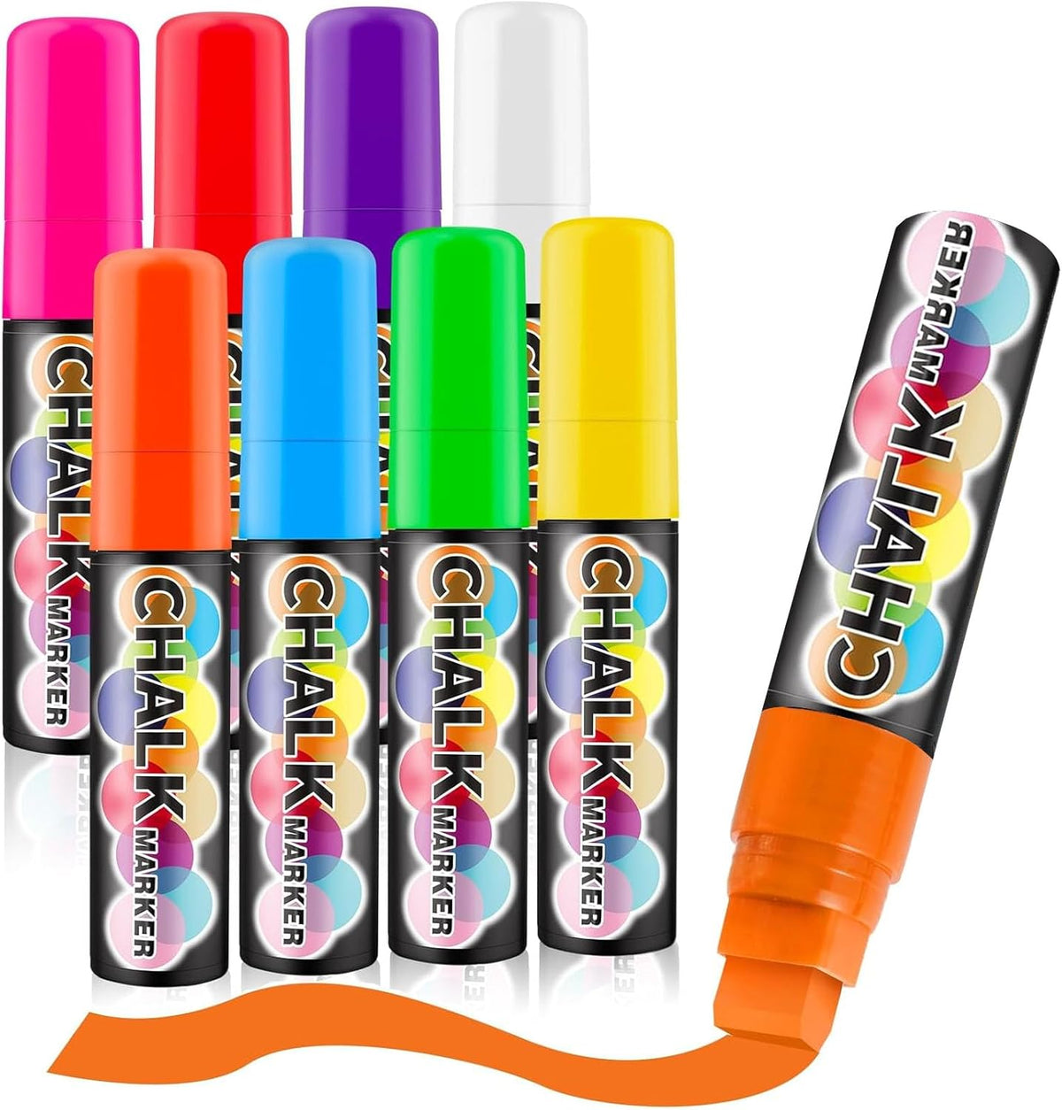 Window Chalk Markers for Cars Glass Washable, 8 Colors Jumbo Liquid Chalk Marker Pens with 15mm 3 in 1 Nib Wide Tip, Chalkboard Markers Car Window Paint Pen for Auto, Mirror, Poster, Business