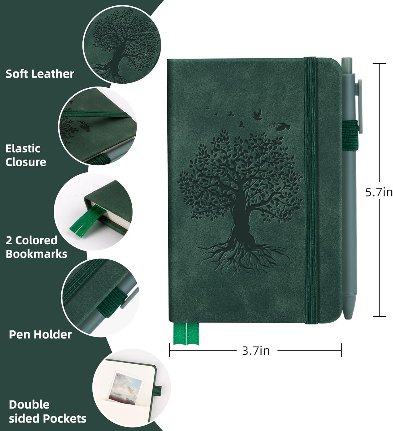 3 Pack Pocket Journaling Notebooks, A6 Small Notebook For Note Taking Journaling Notebooks Journals For Writing Mini Note Pads With Pen Holder 120 Pages 100 GSM Thick Paper-Green&Red&Black