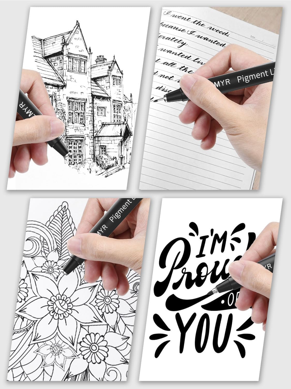 4 Micro Fine liner Drawing Art Pens Calligraphy Pens: 0.6mm Size Black Art supplies Waterproof Archival Black Ink Markers For Artists,Use for Professional Watercolor,Sketching