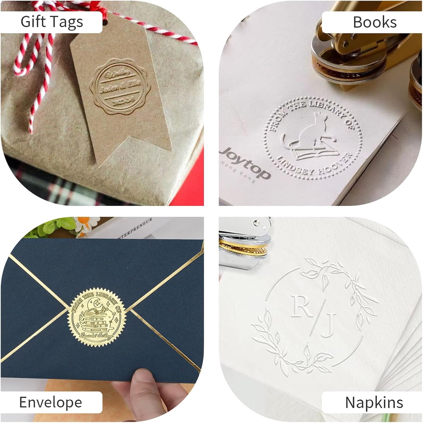 Personalized Book Embosser - Custom Design with Dragon, Cat, Flower Patterns - Personalized Embosser Stamp for Book Lovers, Ex Libris, Teachers Gifts