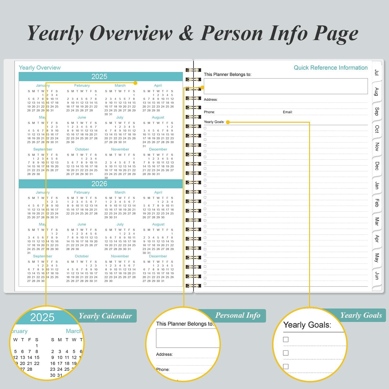 2025-2026 Planner - Academic Planner 2025-2026 from July 2025 to June 2026 with 12 Monthly Tabs, Flexible Cover, Inner Pocket, 8.5" x 11", Black