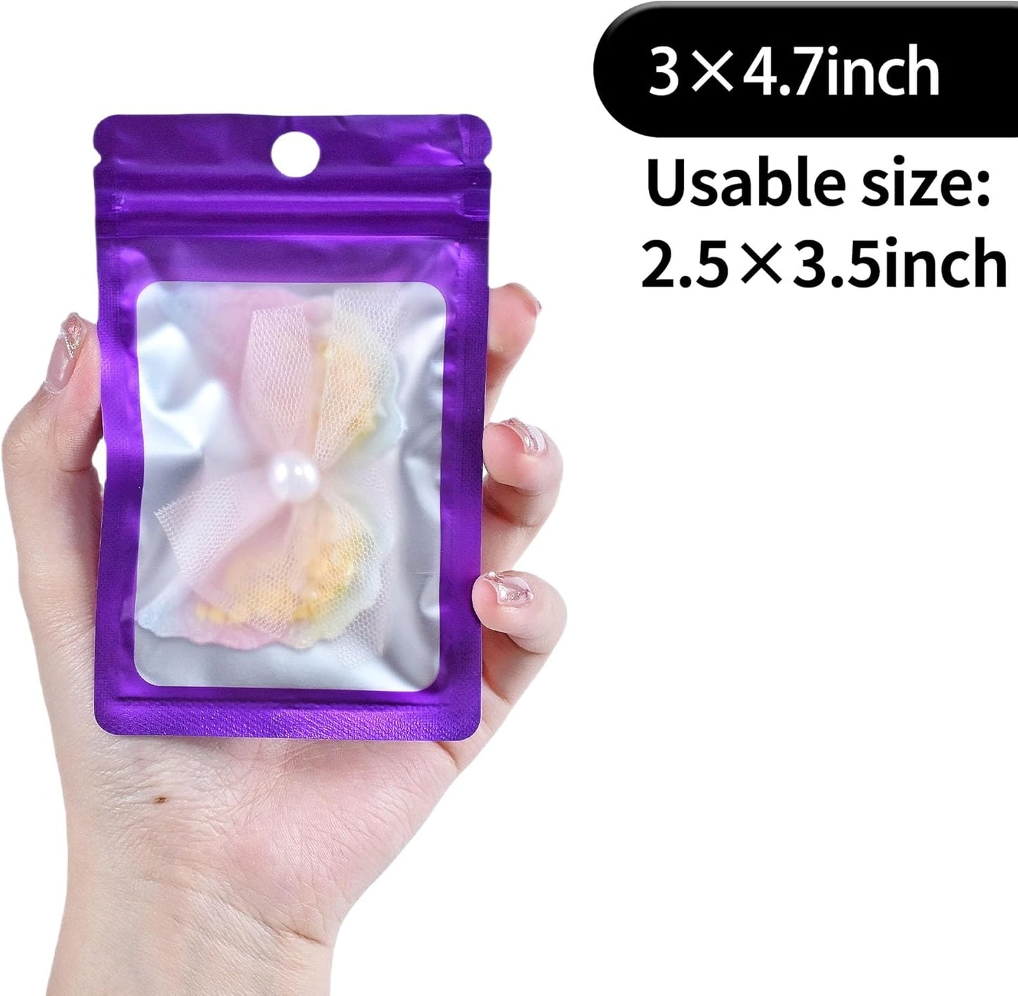 Resealable Mylar Pouch Bag Great for Office Home Party Favor Food Storage (100PCS, Purple Color, 3 x 4.7 inch)