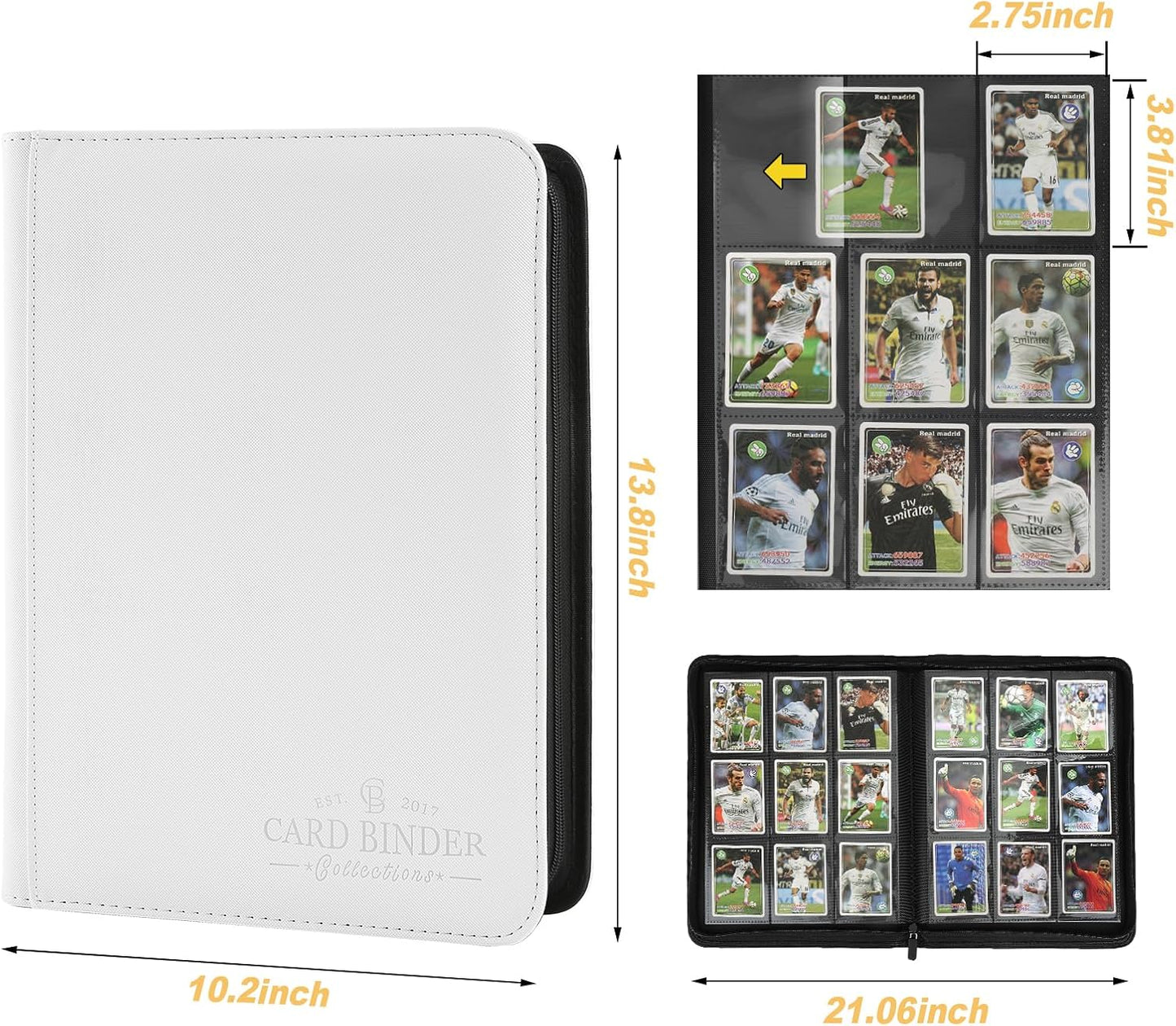 9 Pockets Card Binder,Premium Zip Trading Card Binder,540 Double Sided Pocket PU Collection Binder, Collector Album, Card Folder for MTG, TCG, Business Cards.(White)