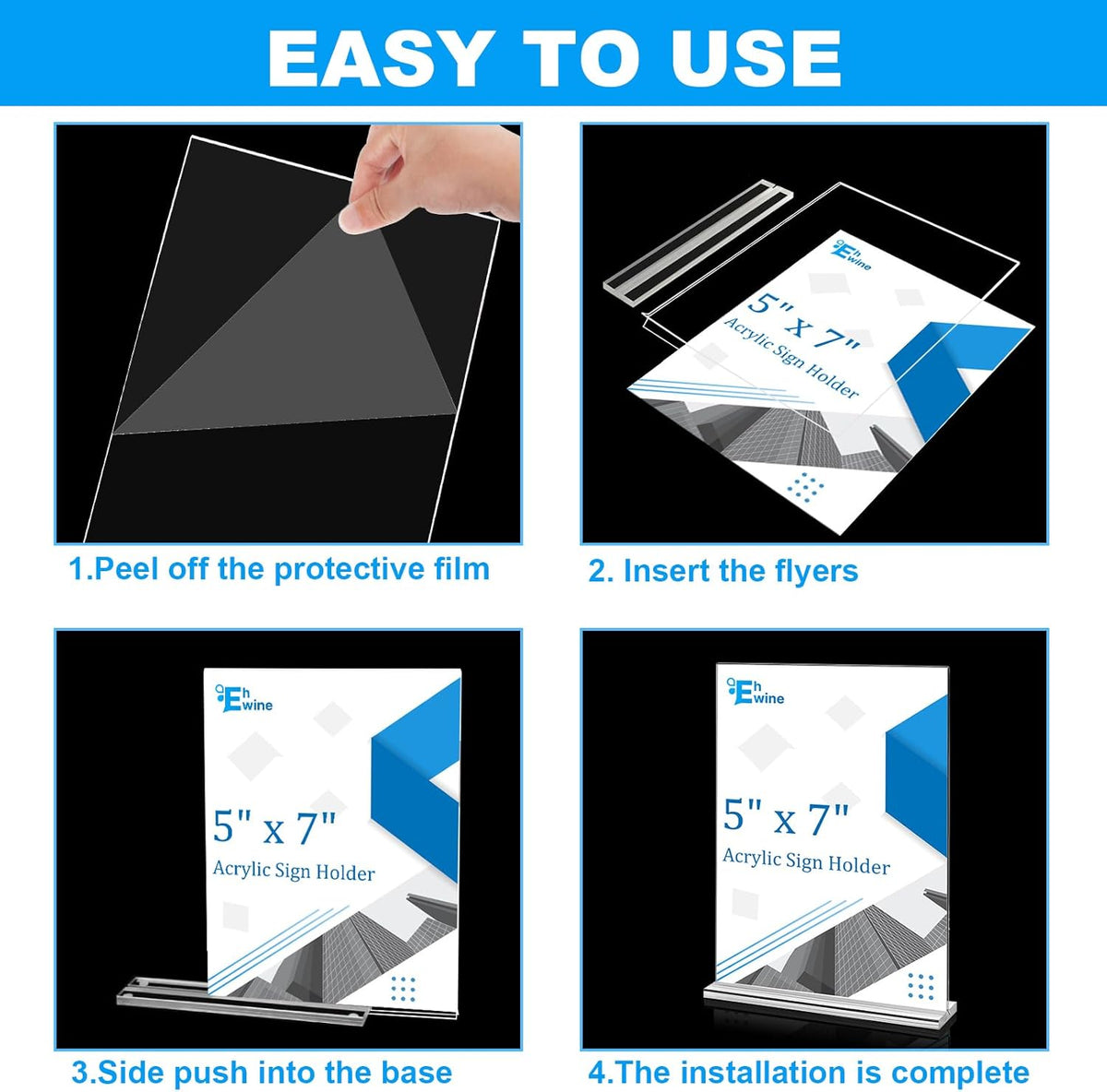 EHWINE 16 Pack Acrylic Sign Holders - 5 x 7, Double-Sided Stand Up Table Top Sign Holders, Clear Acrylic Picture Frame Menu Flyer Paper Display Stand for Office Business Store Wedding Party