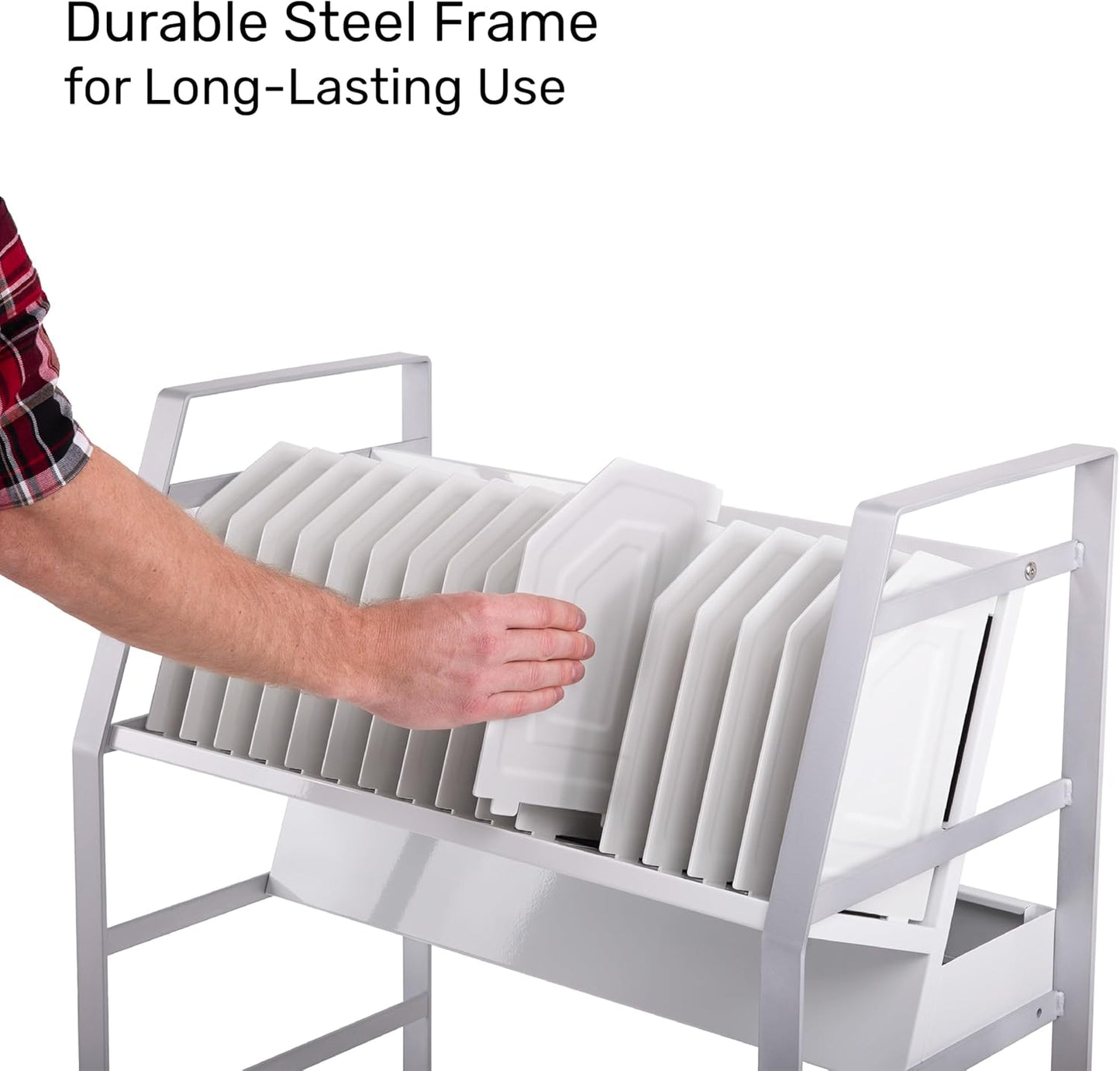 Line Leader 16-Device Mobile Charging Station | Steel Rolling Cart for Laptops, Tablets, & Chromebooks | Open Design with Dividers & UL-Certified Surge Protection | Portable Charging Stand (White)