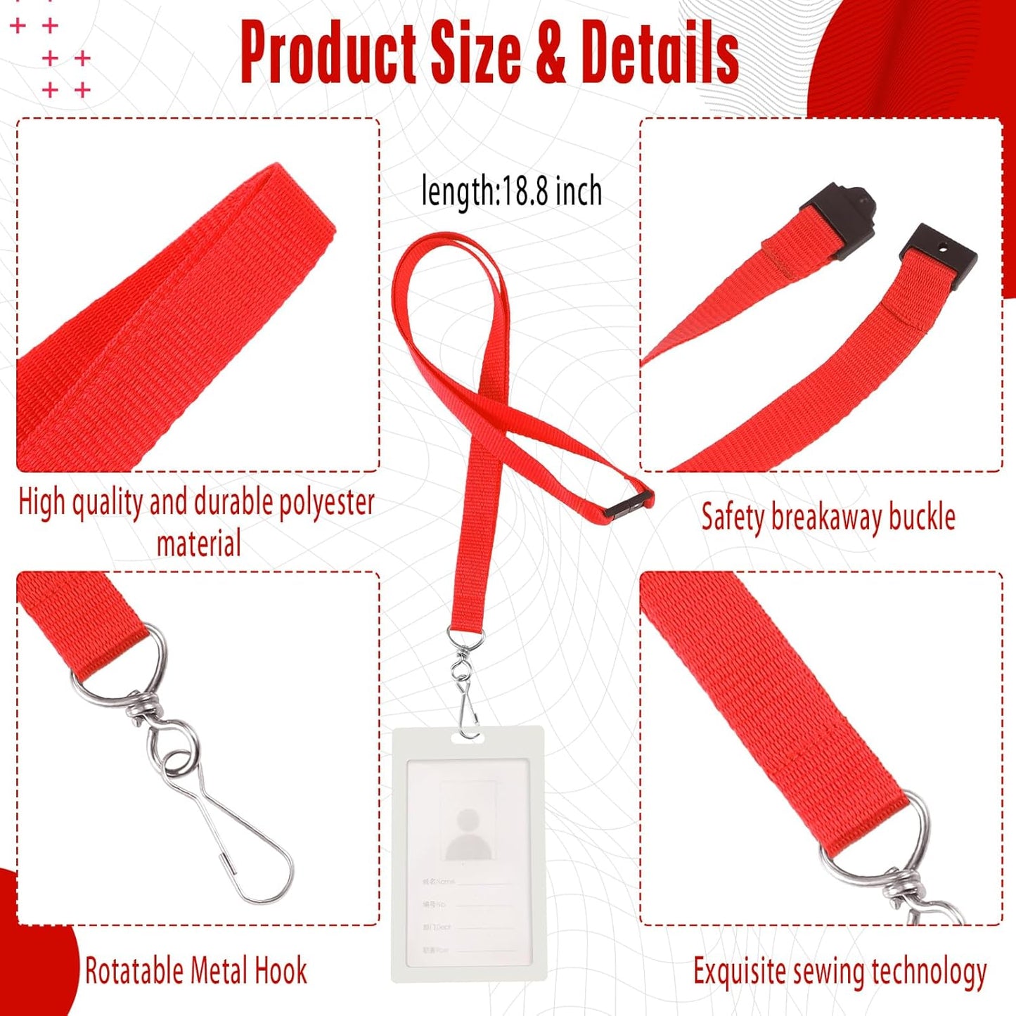 Patelai 120 Pcs Breakaway Lanyards with J Hook Bulk Flat for ID Badges Neck Badge Lanyards Card Nametag Holder Neck Straps (Red)
