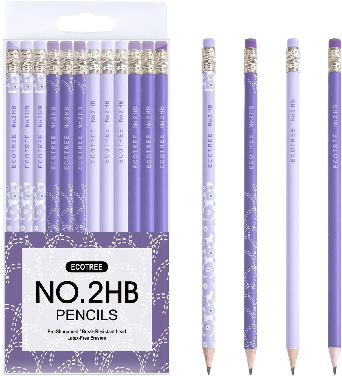 ECOTREE Pencils #2 Pre-Sharpened Pencils for Kids Number 2 Pencil with Erasers for School, Writing, 12 Count