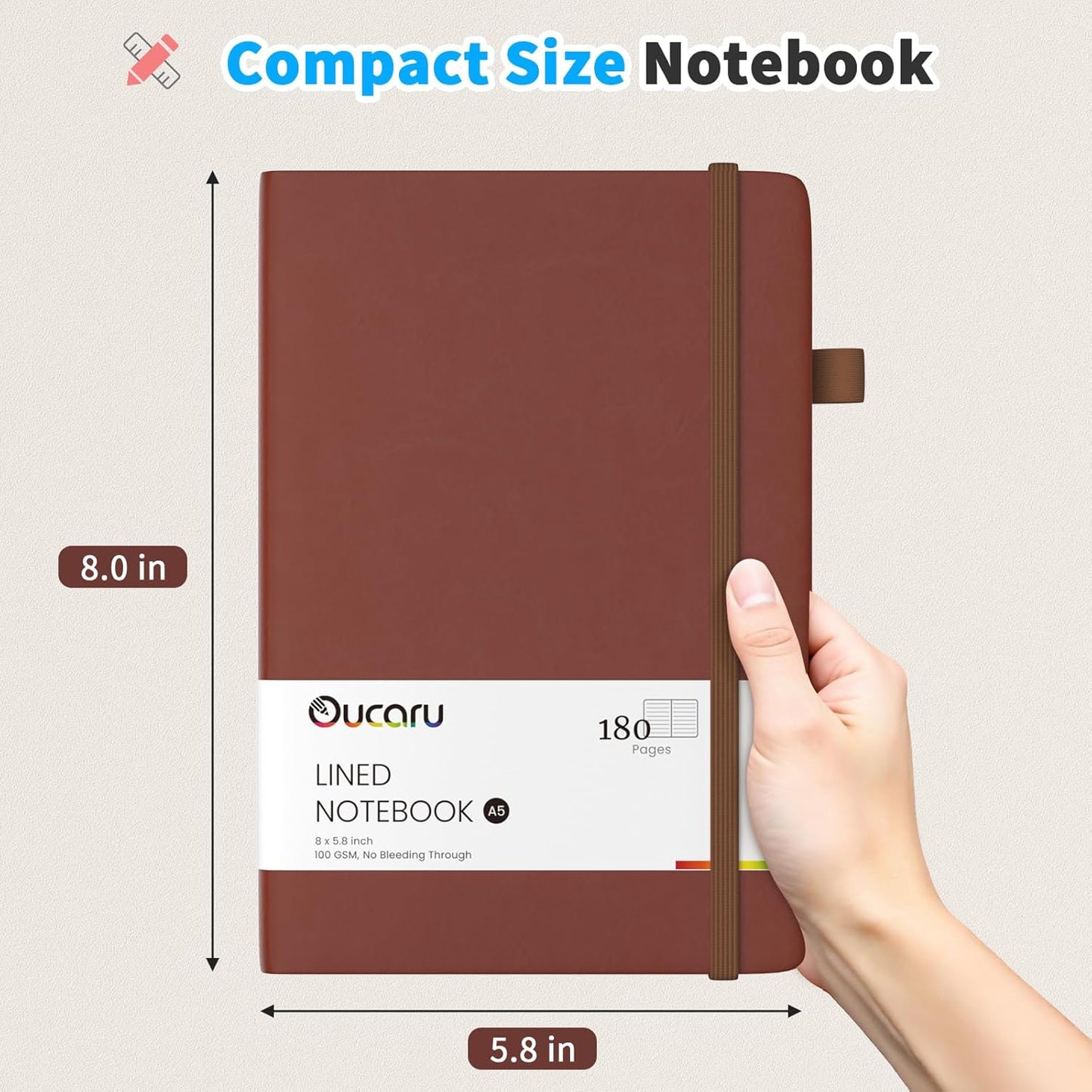 Oucaru Lined Journal Notebook, 8 Pack, 180 Pages, A5 Journals for Writing, 100 GSM Thick Paper, Small Notebooks Daily Journal for Women Men Work, Business, School, Travel Supplies