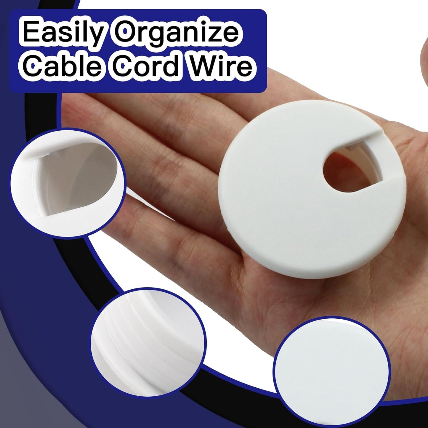 2pcs 1-1/2 Inch Desk Grommet, Plastic Desk Hole Cover, White Cable Hole Cover, Desk Hole Grommet for Wire Cord Organizing Office Computer Desk