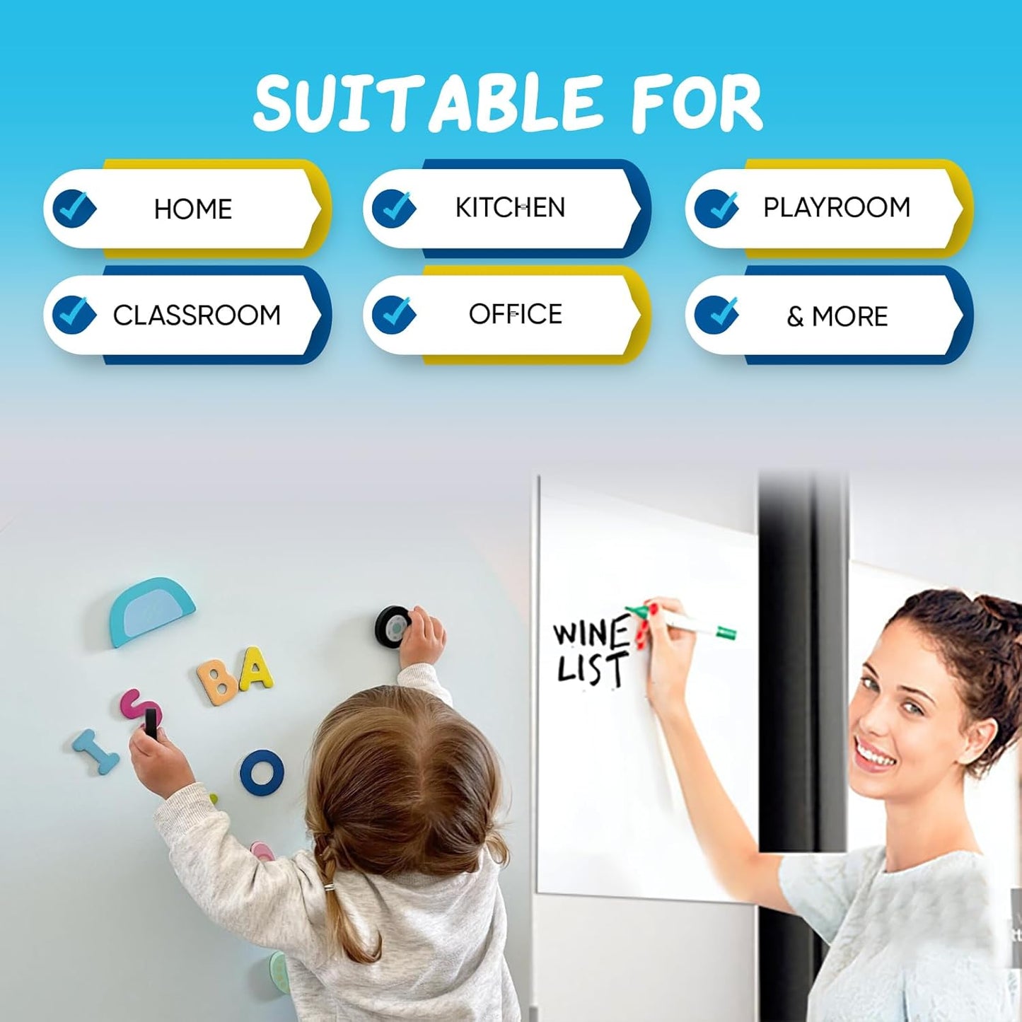 YOUNGJQ Magnetic Whiteboard Contact Paper 39" x 18" Adhesive Magnetic Dry Erase White Board Sticker for Wall, Peel and Stick Wallpaper, Easy to Write and Clean for Playroom Office