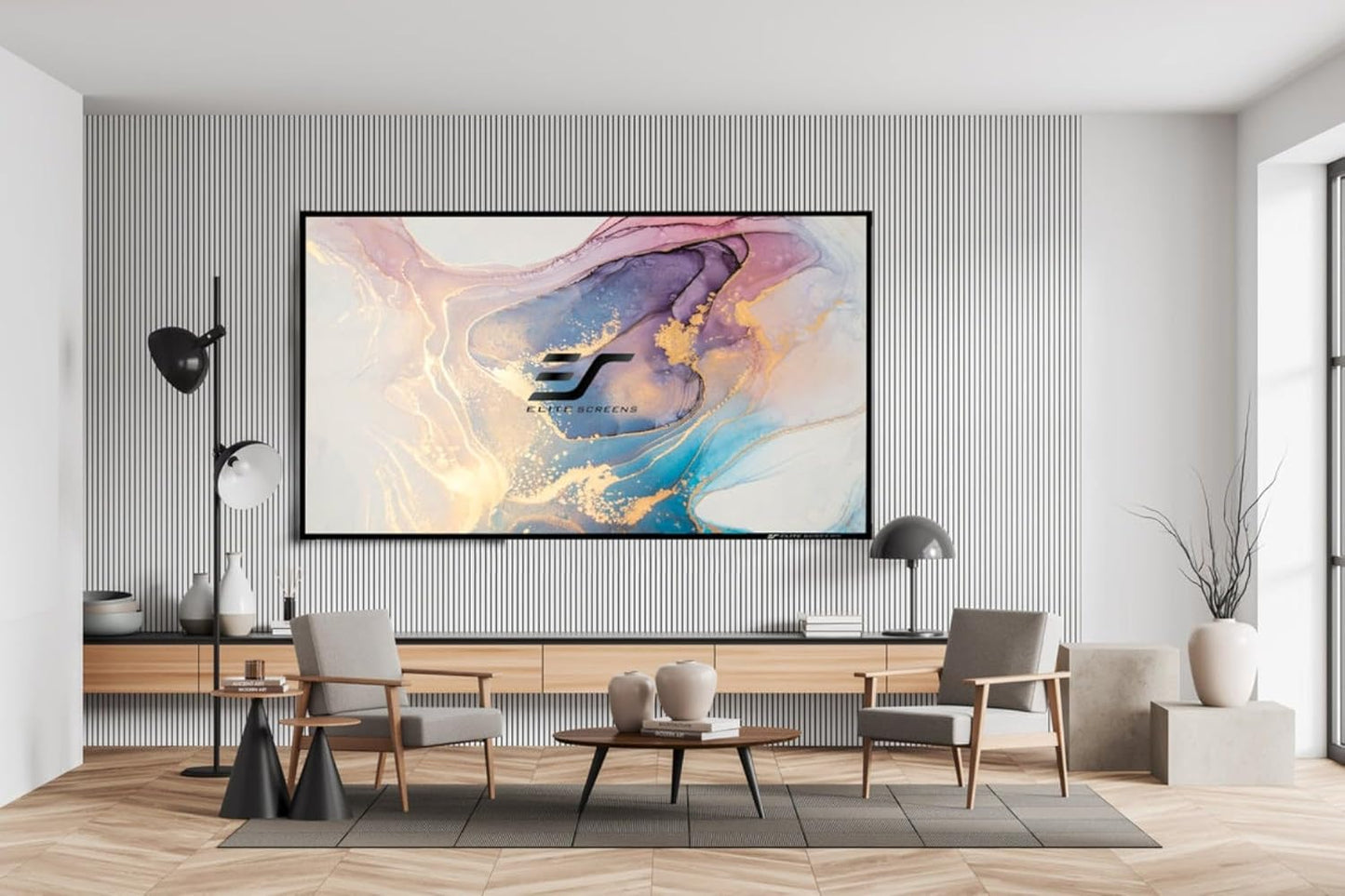 Elite Screens Aeon CineGrey 3D, 100" Fixed Frame CLR/ALR Projector Screen 16:9, Standard Throw Projection, Edge Free Ceiling & Ambient Light Rejecting, Wall-Mounted, for Movie Home Theater, AR100DHD3
