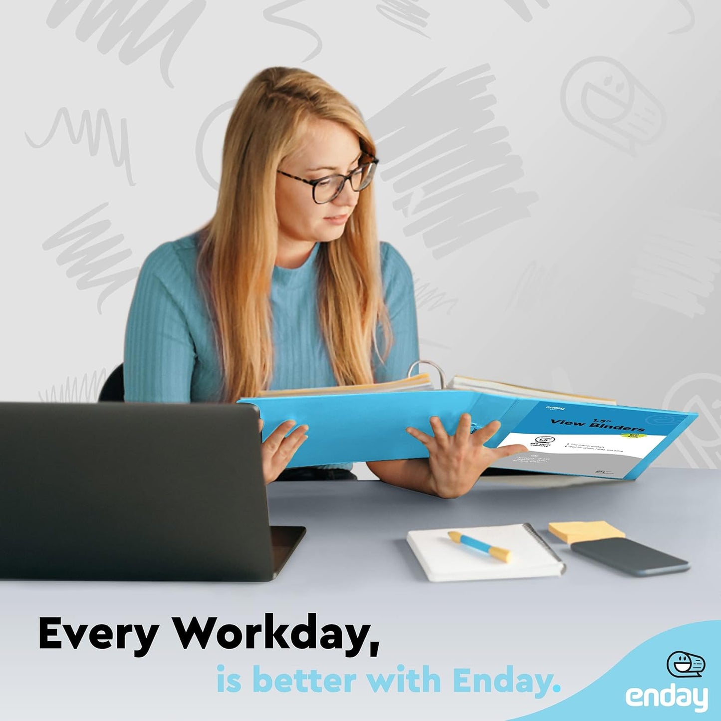 3 Ring Binder Blue, 1.5 Inch Clear View Cover with 2 Inside Pockets Binder, Colored School Supplies 1 ½ Inch Round Ring Binders, Also Available in Red, Pink, Purple, Green, and Grey (6 PC) – by Enday