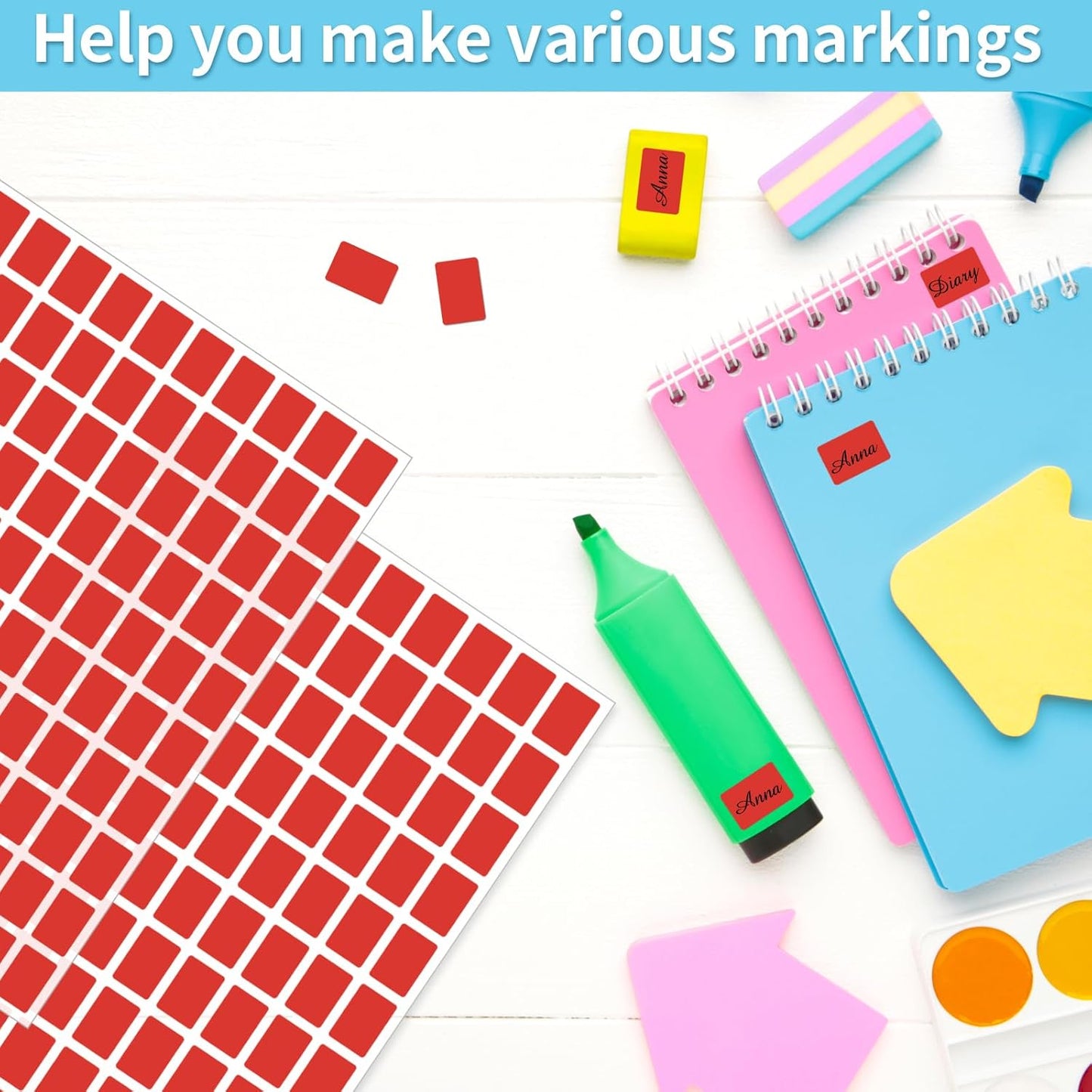 Starboling Color Coding Labels,3000 PCS 1/2" x 3/4" Red Rectangular Colored Labels Stickers,for Garage Sale,Price Tags,File Folder Tabs,and Classroom Organization