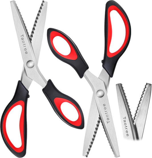 Sewing Scissors for Fabric Cutting, Taotree 9.5" Fabric Scissors Pinking Shears, Zig Zag Craft Decorative Edge, Sewing Supplies Notions Accessories for Craft Scrapbooking Supplies, Red Black 2 Pack