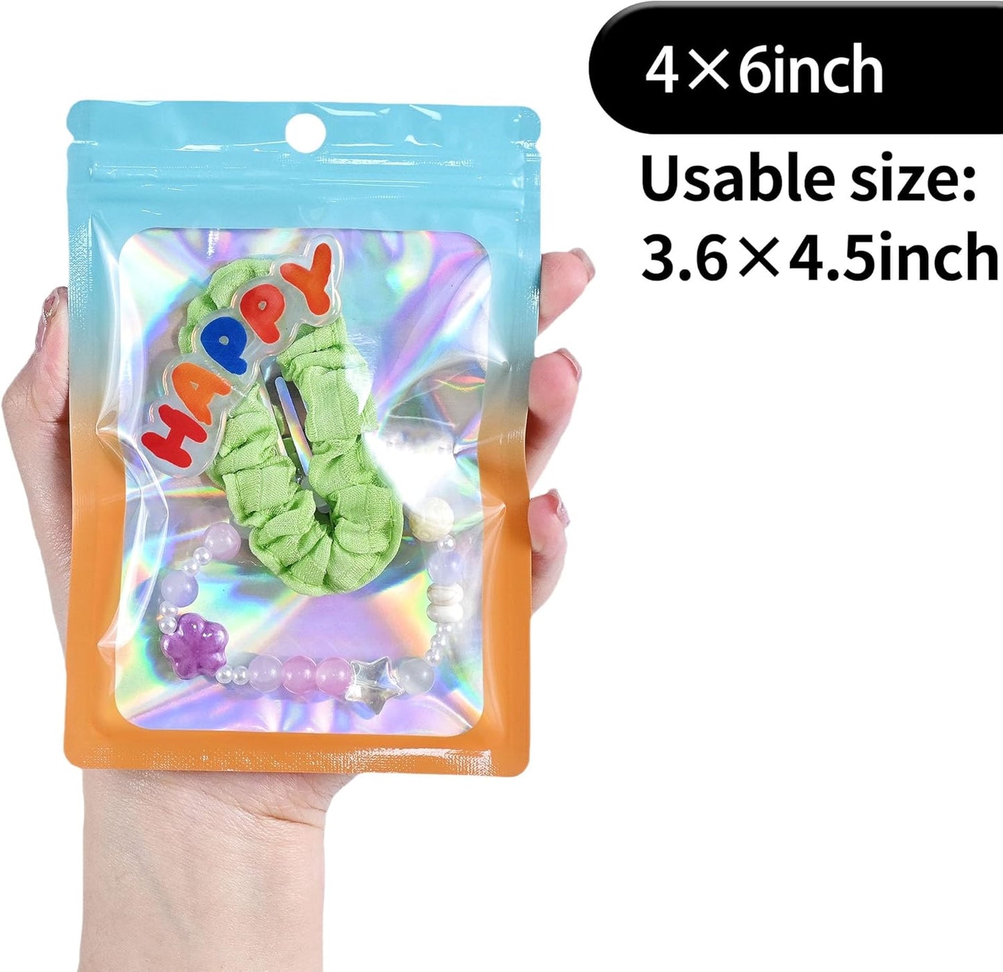 Resealable Mylar Pouch Bag Great for Office Home Party Favor Food Storage (100PCS, Blue and Orange Color, 4 x 6 inch)