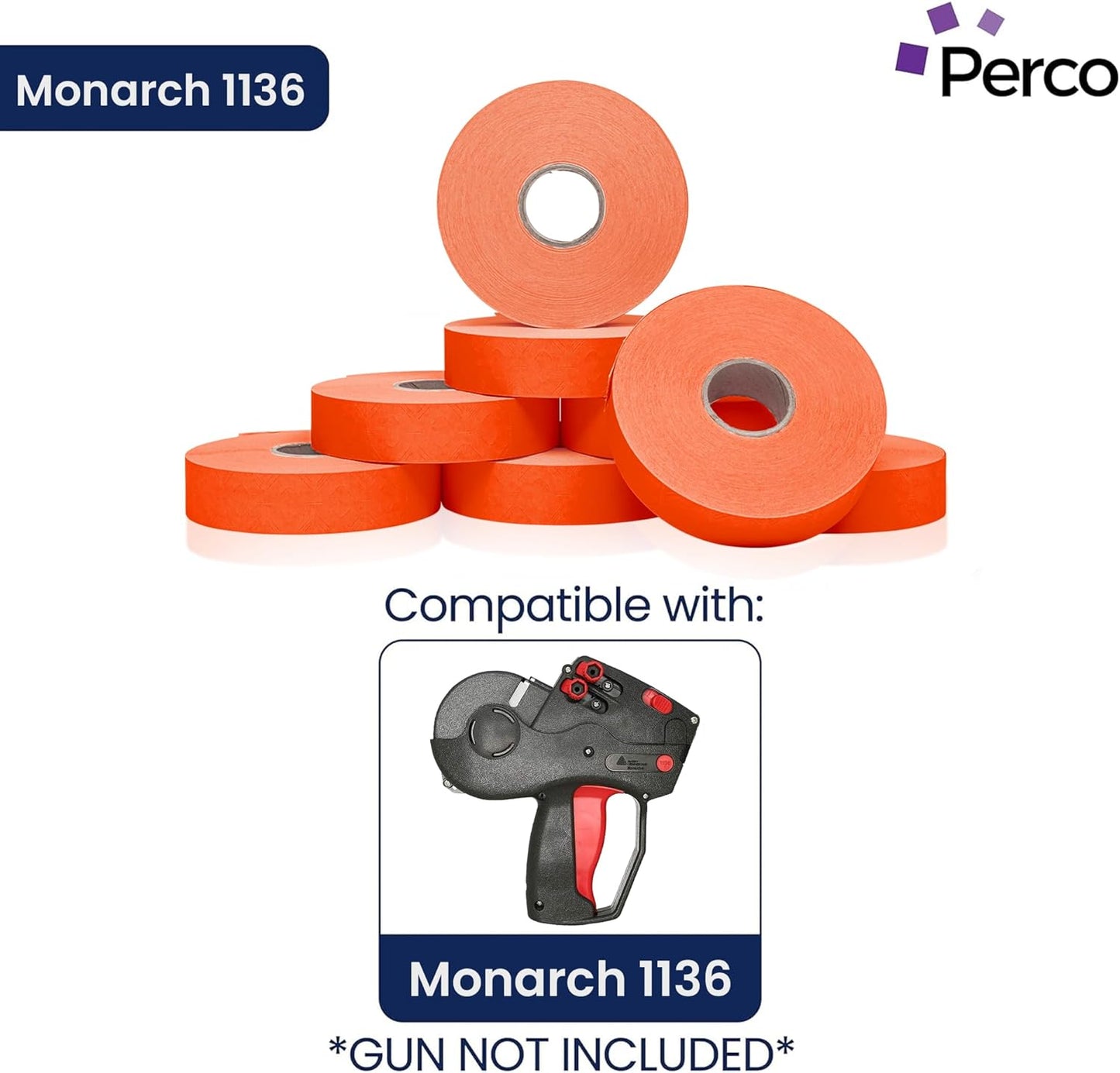 Perco Fluorescent Red Pricing Labels for Monarch 1136 Price Gun – 3 Sleeves, 24 Rolls Value Pack - 42,000 Price Marking Labels – with Ink Rolls Included