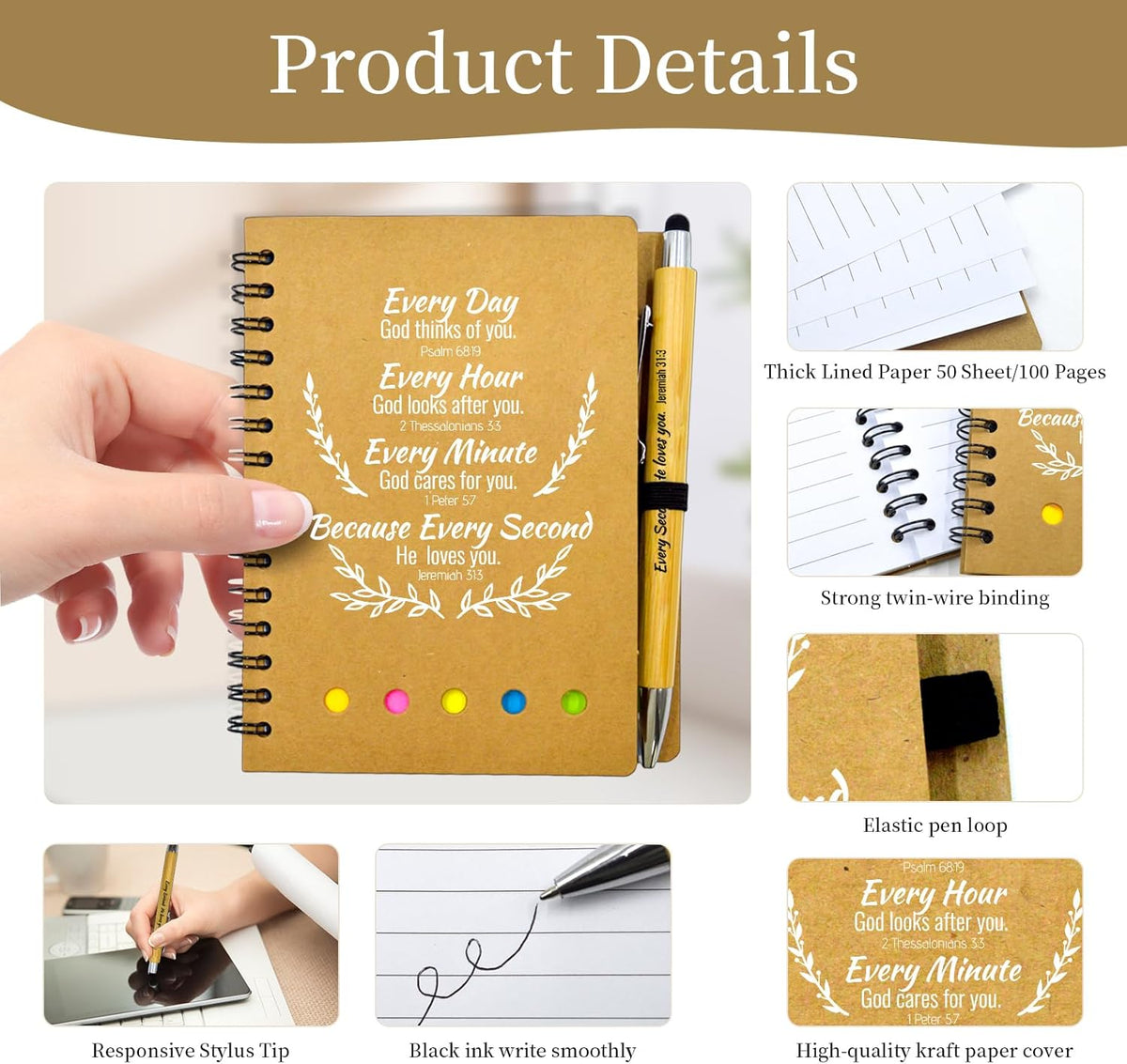 60 Pcs Bulk Fathers Day Christian Gifts Prayer Journal for Woman - 30 Set Religious Notepad with Christian Pen - Bible Notebook - Church Gifts for Inspirational, Bible Study, Devotions ( Brown )