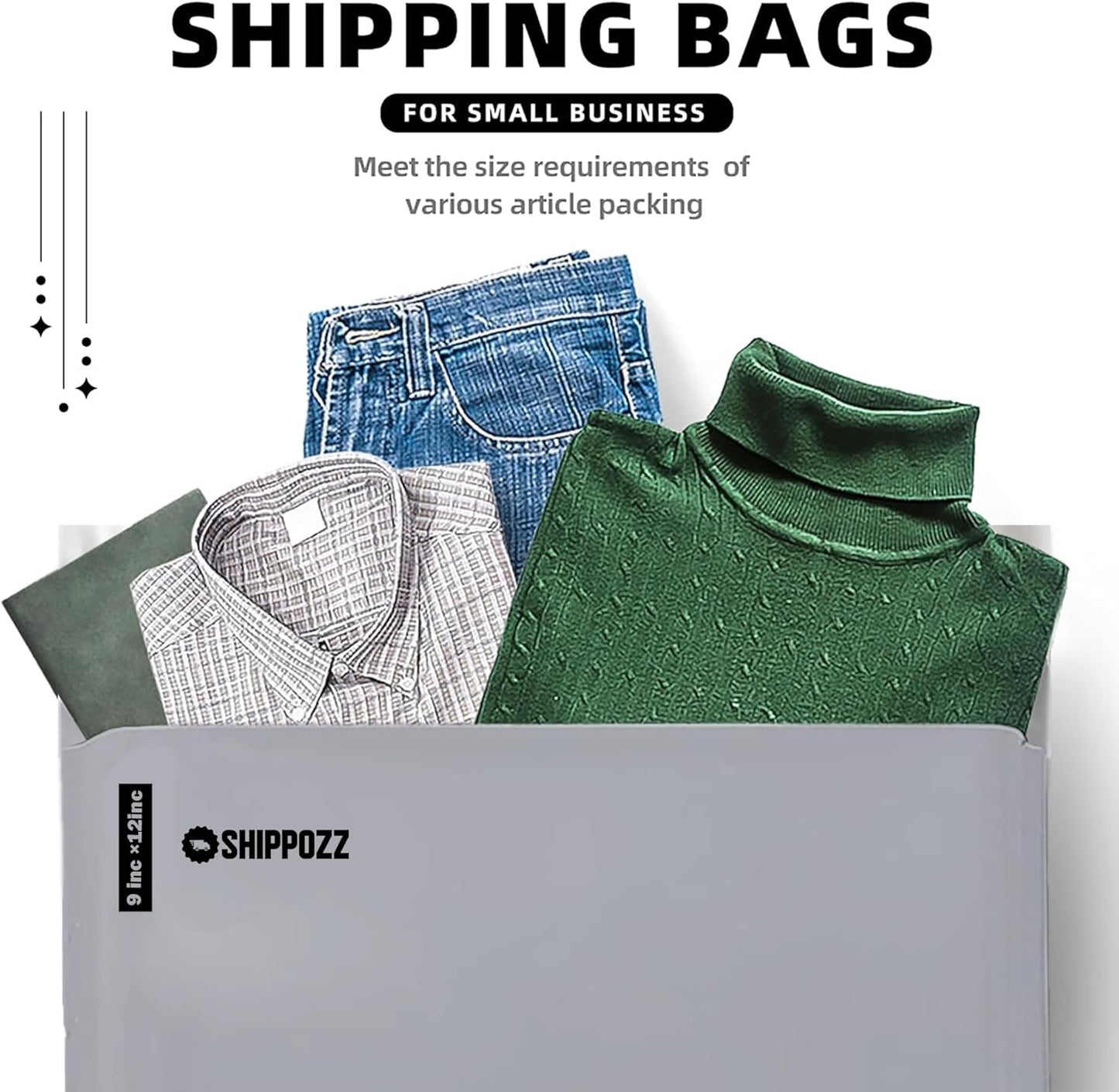 9 x 12 500pcs Shippozz Poly Mailers – Durable Shipping Envelopes with Strong Adhesive Seal, Waterproof and Tear-Resistant Design – Ideal for Clothing, Books, and Accessories