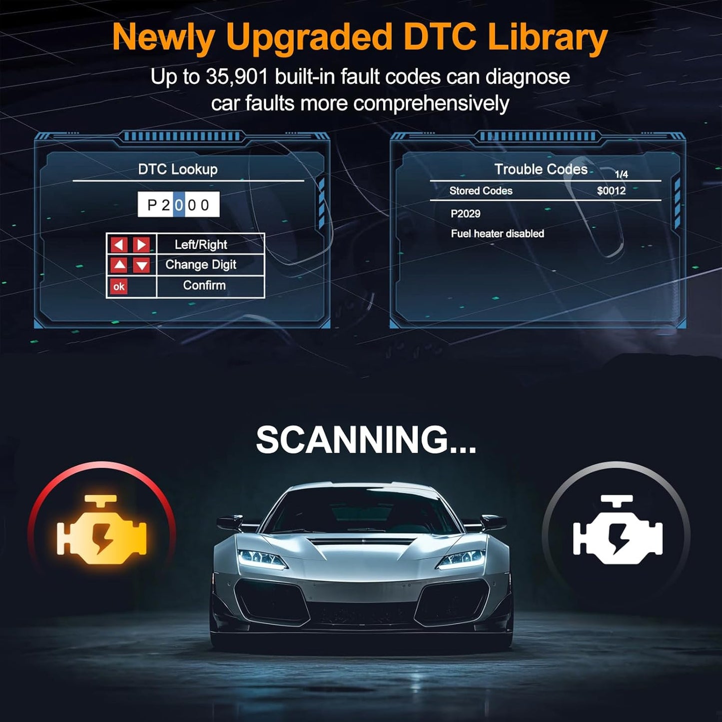 OBD2 Scanner Diagnostic Tool Car Check Engine Code Reader with Reset Professional OBD II/EOBD, Live Data, Mode 6, Mode 8 & I/M Readiness Odb2 Auto Scan Tool for All Vehicles After 1996, 2025 Upgraded
