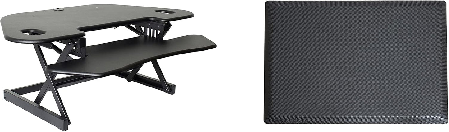 Rocelco 46" Height Adjustable Corner Standing Desk Converter with Anti Fatigue Mat BUNDLE, Quick Sit Standup Dual Monitor Riser, Computer Workstation-Keyboard Tray, (R CADRB-46-MAFM), Black
