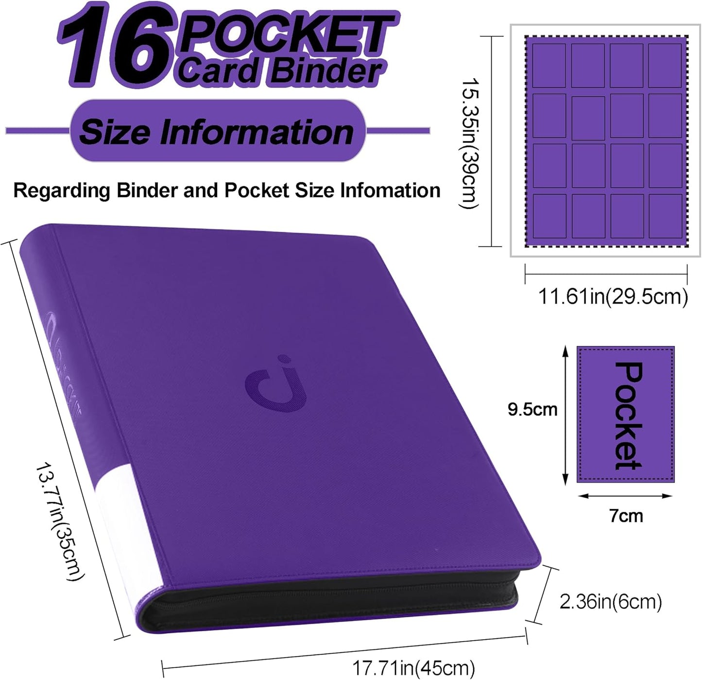 Premium Card Binder 16 Pocket - Fits 1600 Cards，4X4 Ringless Card Album with Sleeves for Trading Cards & Sports Cards（Model C，Classic Purple）