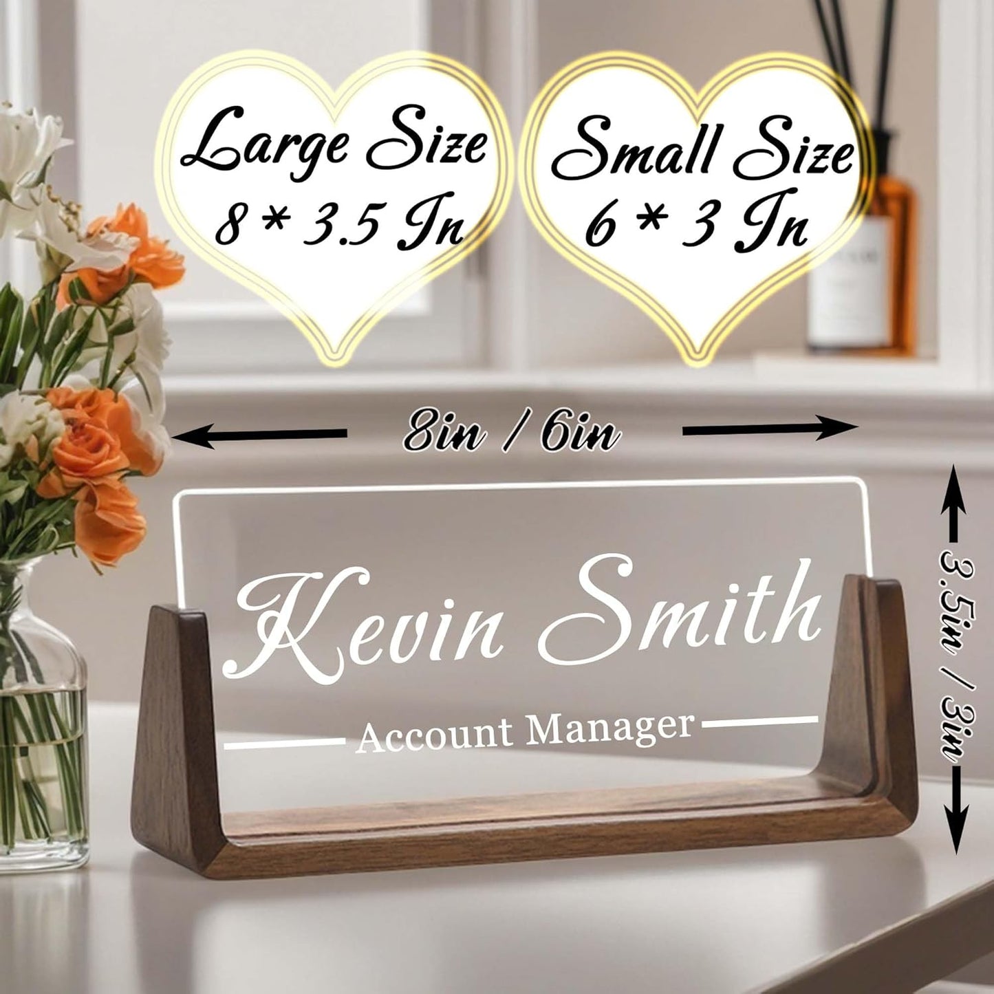 Personalized Desk Name Plate with LED Light & Wooden Base, Custom Acrylic Name Sign | Custom Office Decor & Appreciation Gifts for Boss Coworkers, New Job Promotion Gift (Style 4)