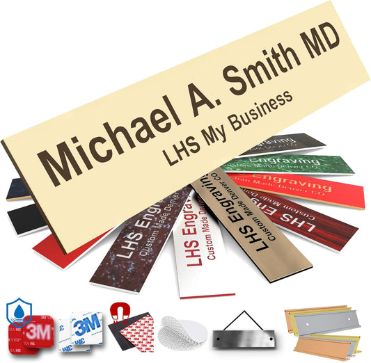 Engraved Name Plates for Door Sign Personalized Ivory Plastic Plaque with Brown Letters - Made in USA 2x6 B5