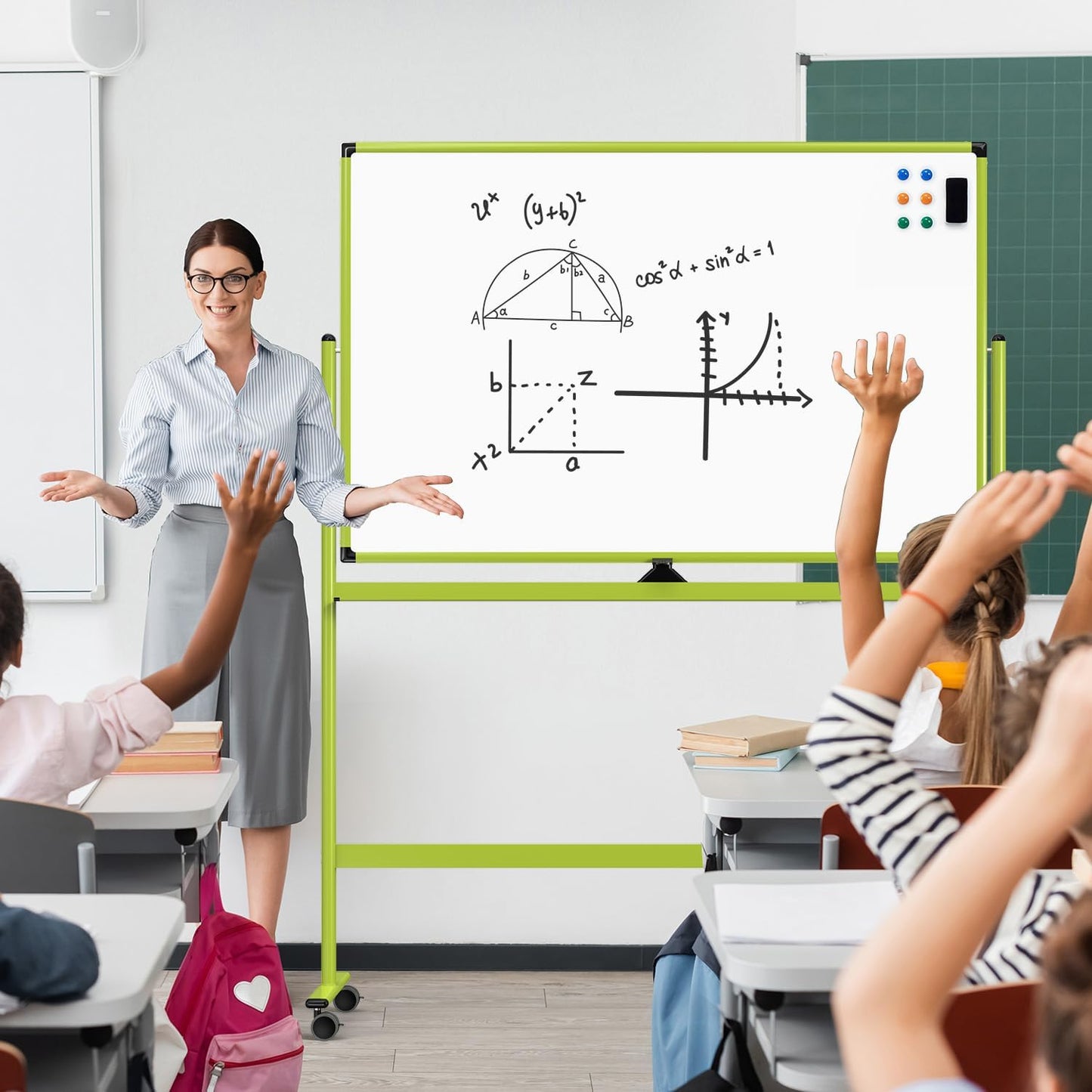 Large Dry-Erase Rolling Magnetic Whiteboard - 48 x 32 Inches Dry Erase Board with Stand Height Adjust Double Sides Mobile White Board Easel on Wheels with 25 Sheets Paper Pad Office, Home & Classroom