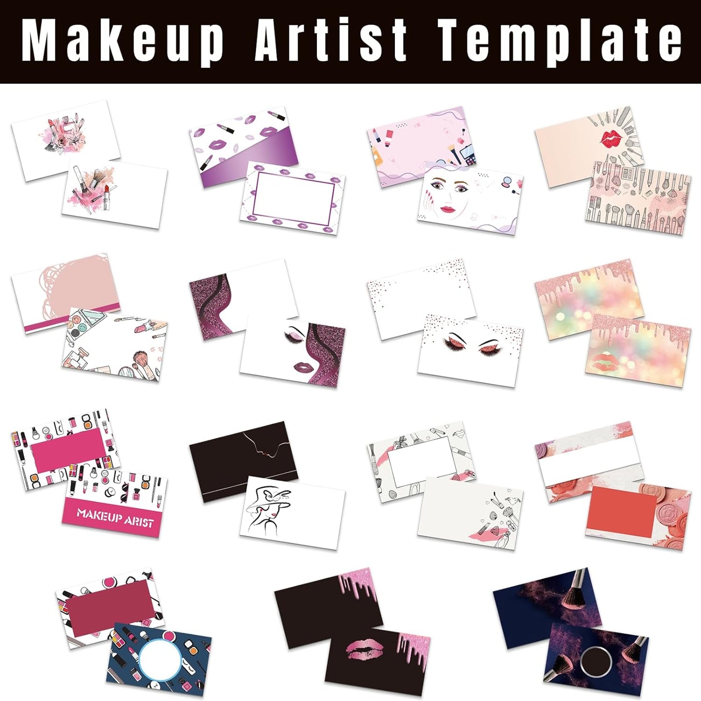 Custom Business Cards Personalized Business Cards with Photo for Small Business Customized with Logo Text 1000 500 200 100 Double Sided Printable Waterproof Business Cards-3.5" x 2",Makeup Template