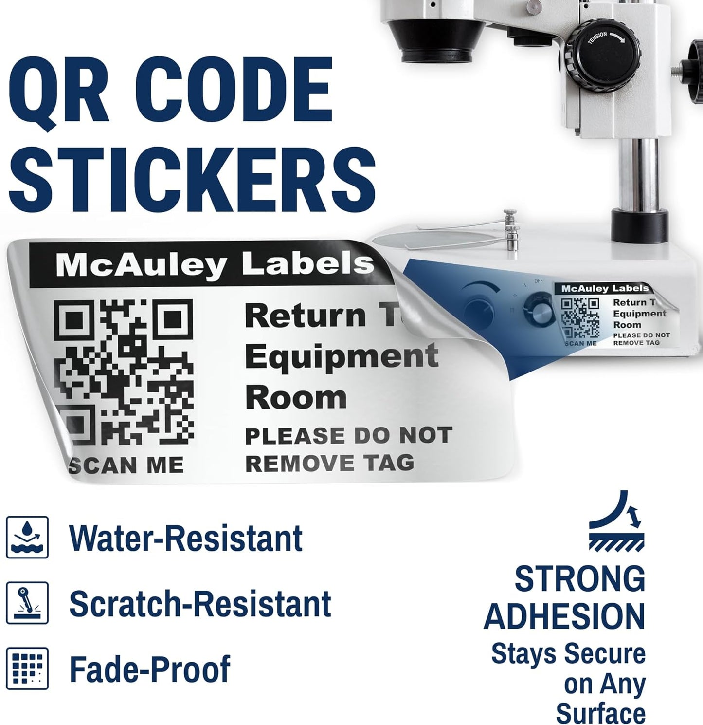 McAuley Labels Custom QR Code Stickers - Numbered, Permanent, Adhesive Asset Tags for Equipment - Metalized Silver Polyester - 2x1 Inches