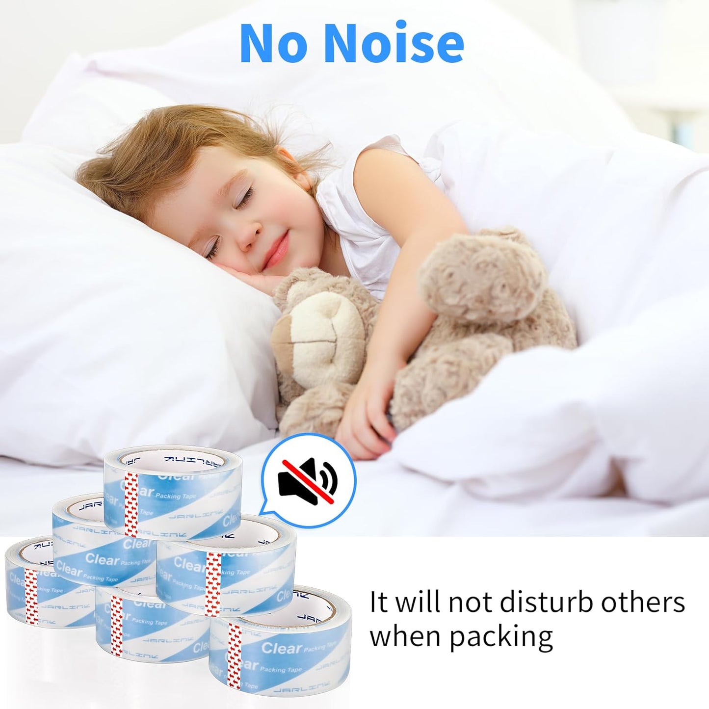 JARLINK No Noise Clear Quiet Packing Tape (6 Rolls), Heavy Duty Packaging Tape for Shipping Packaging Moving Sealing, 2.4mil Thick, 1.88 inches Wide, 60 Yards Per Roll, 360 Total Yards