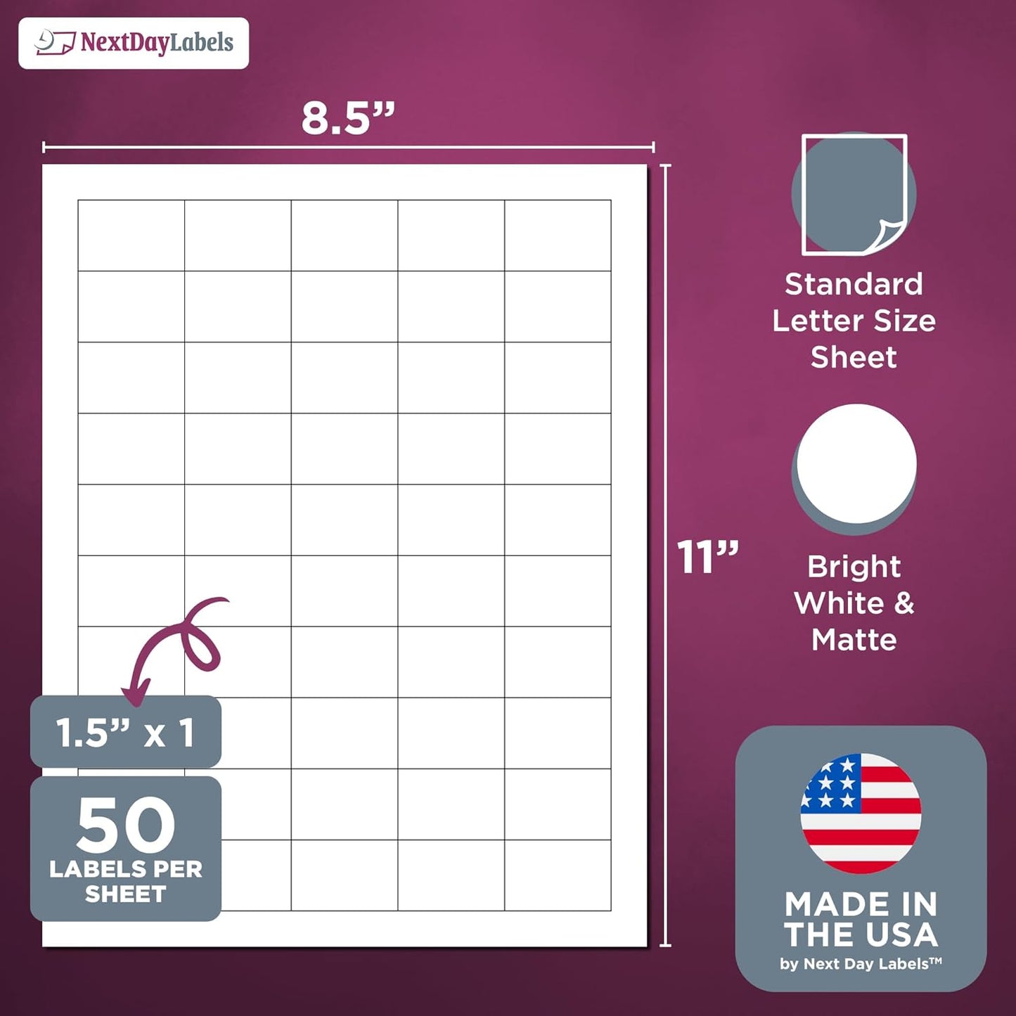 NextDayLabels – 1.5" x 1" Rectangular Sticker Labels for Printer - White Laser/Inkjet Printer Labels Return Address Labels Shipping Label Stickers (25 Sheets, 50 Per Sheet, 1250 Labels)