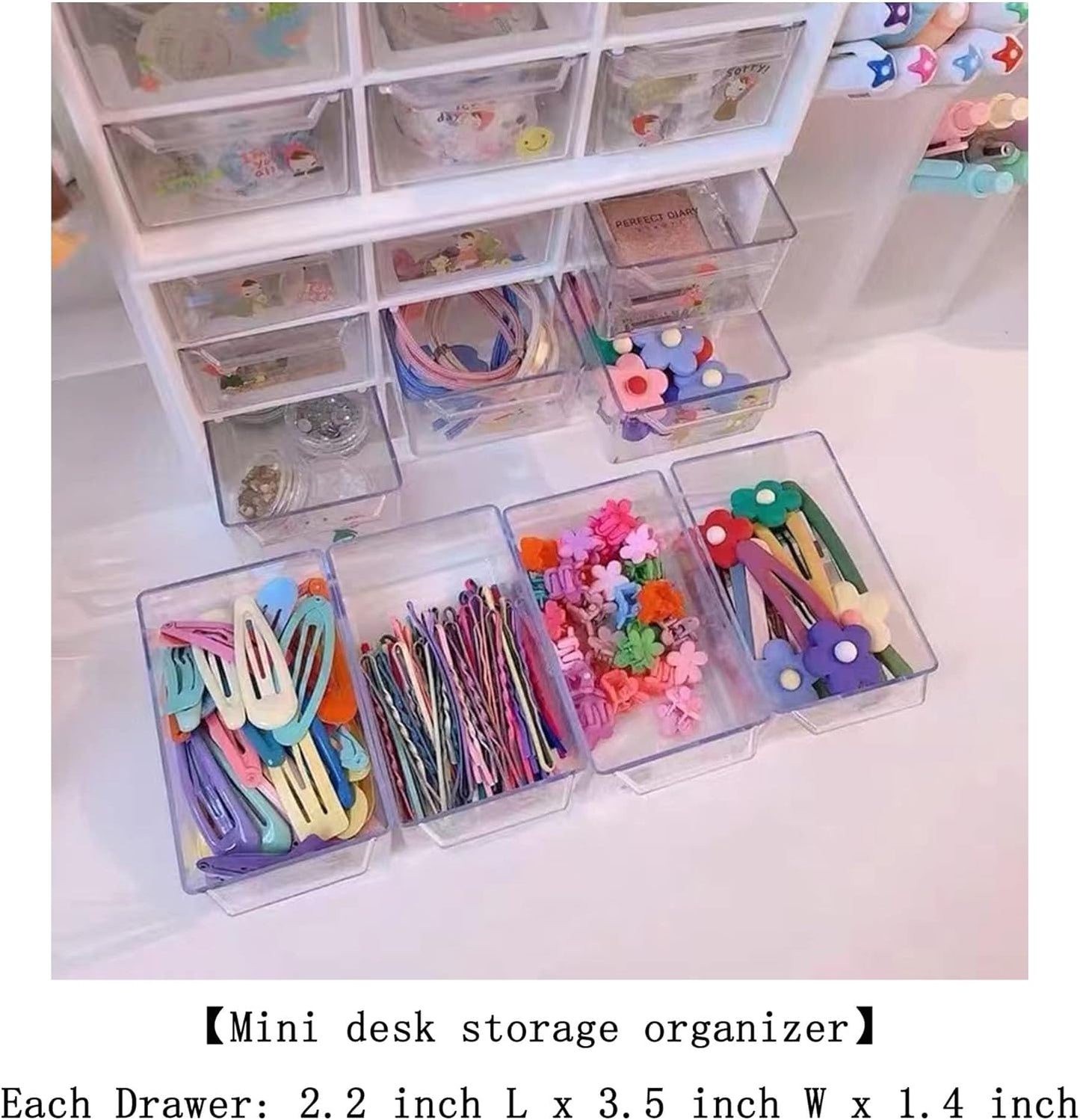 Feadily 2PCS Small Drawer Organizer for Desk, Desktop Drawer Organizer with 9 Clear Drawers, Plastic Desktop Storage Drawers 7.1 Inch x 3 .9 Inch x 4.7 Inch, Purple