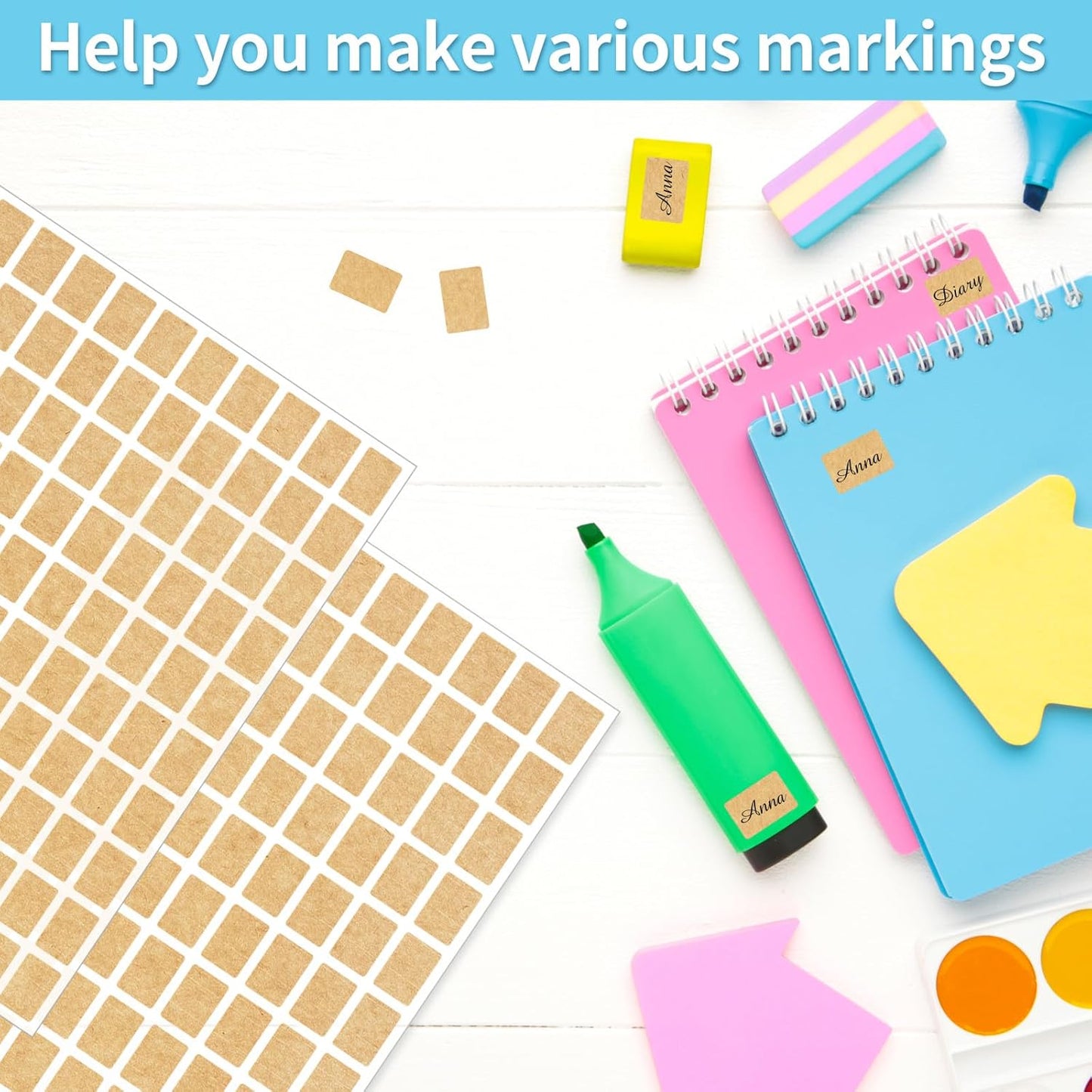 Starboling Color Coding Labels,3000 PCS 1/2" x 3/4" Kraft Paper Rectangular Label,for Garage Sale,Price Tags,File Folder Tabs（Light）