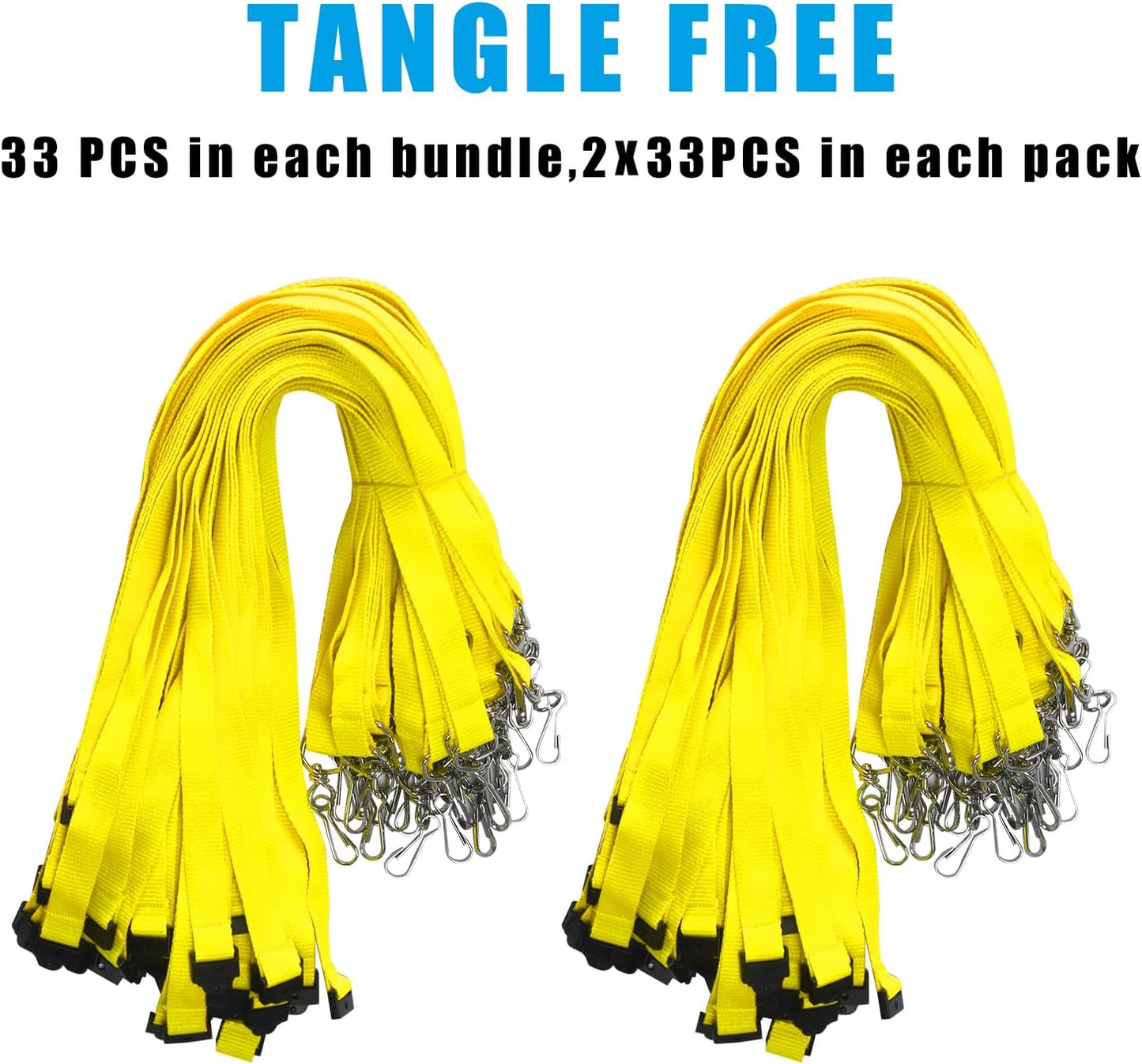 66 Pcs Breakaway Lanyards with Swivel J Hook Premium Bulk Flat Safety Lanyards for ID Badges, Schools, Students, Coaches, Festivals, Volunteers and Team Activities (Yellow)