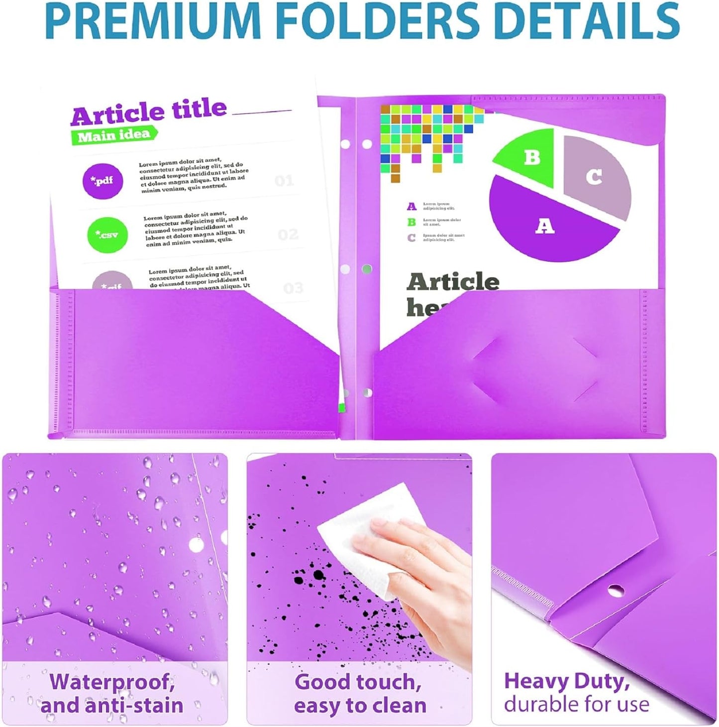 TEWRLANDE 16 Packs Heavy Duty 3 Pocket Folders with Holes, Plastic Folders with Clear Front Pocket for 3 Ring Binder, for Letter Size Paper, Assorted Colors/Card Slot