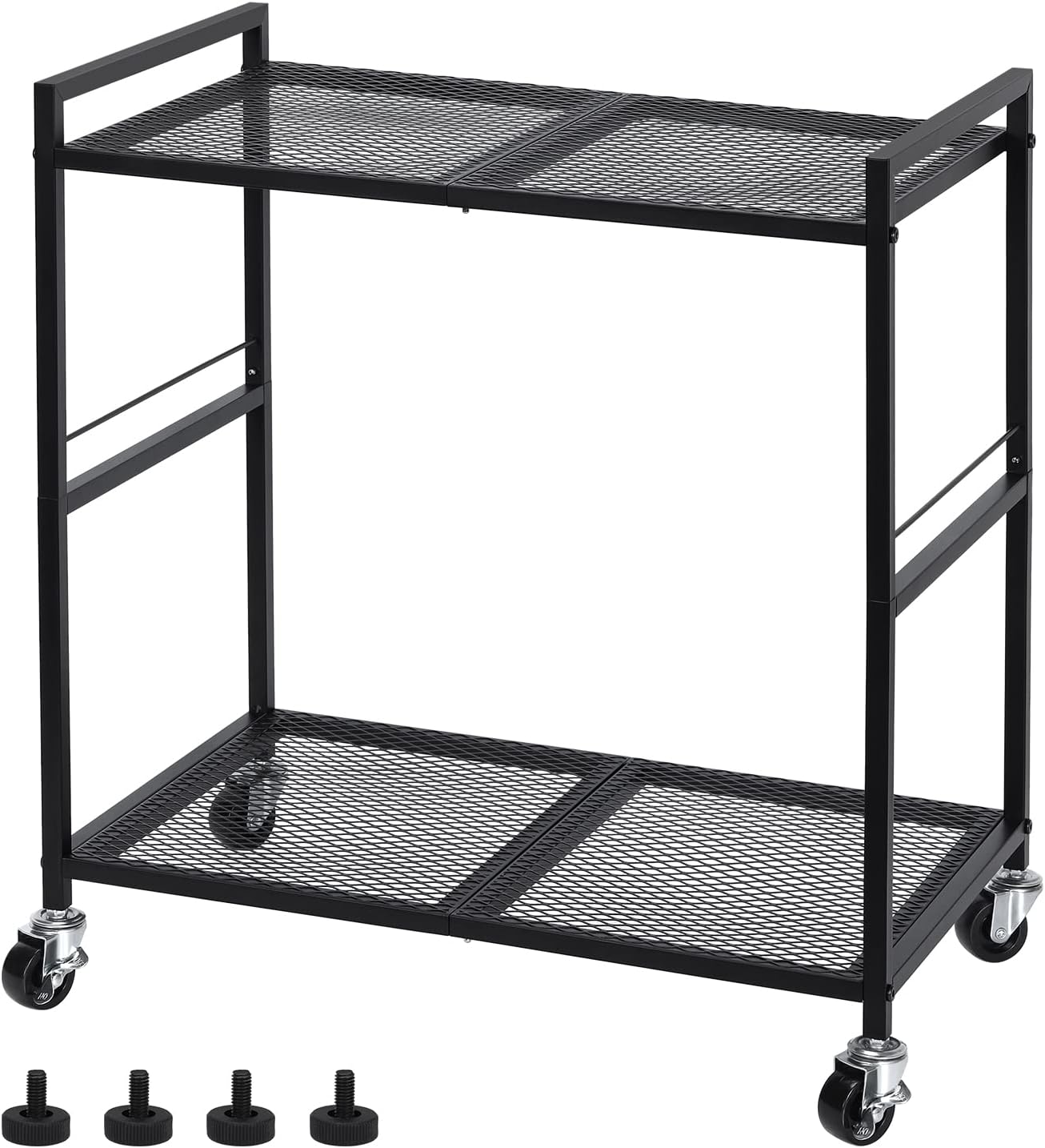 Computer Tower Stand, PC Tower Stand Metal Rolling Cart Holds up to 40lbs, 2 Tier Mobile Printer Stand with Storage Under Desk for Home & Office, Black