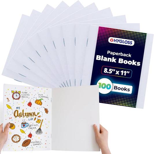 Hygloss Blank Books 8.5 x 11 Inches - 100 Pack – White Paperback for Drawing & Writing – Empty Books for Journaling, Sketching or Arts & Craft