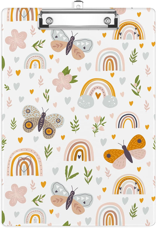 Leaves and Rainbow Plastic Clipboards,Cute Fashion Clipboard Decorative 8.5" x 12.5"Standard A4 Size Clipboards,Acrylic Clipboard for Teacher,Social Worker,Students,Nurse,Office Supplies